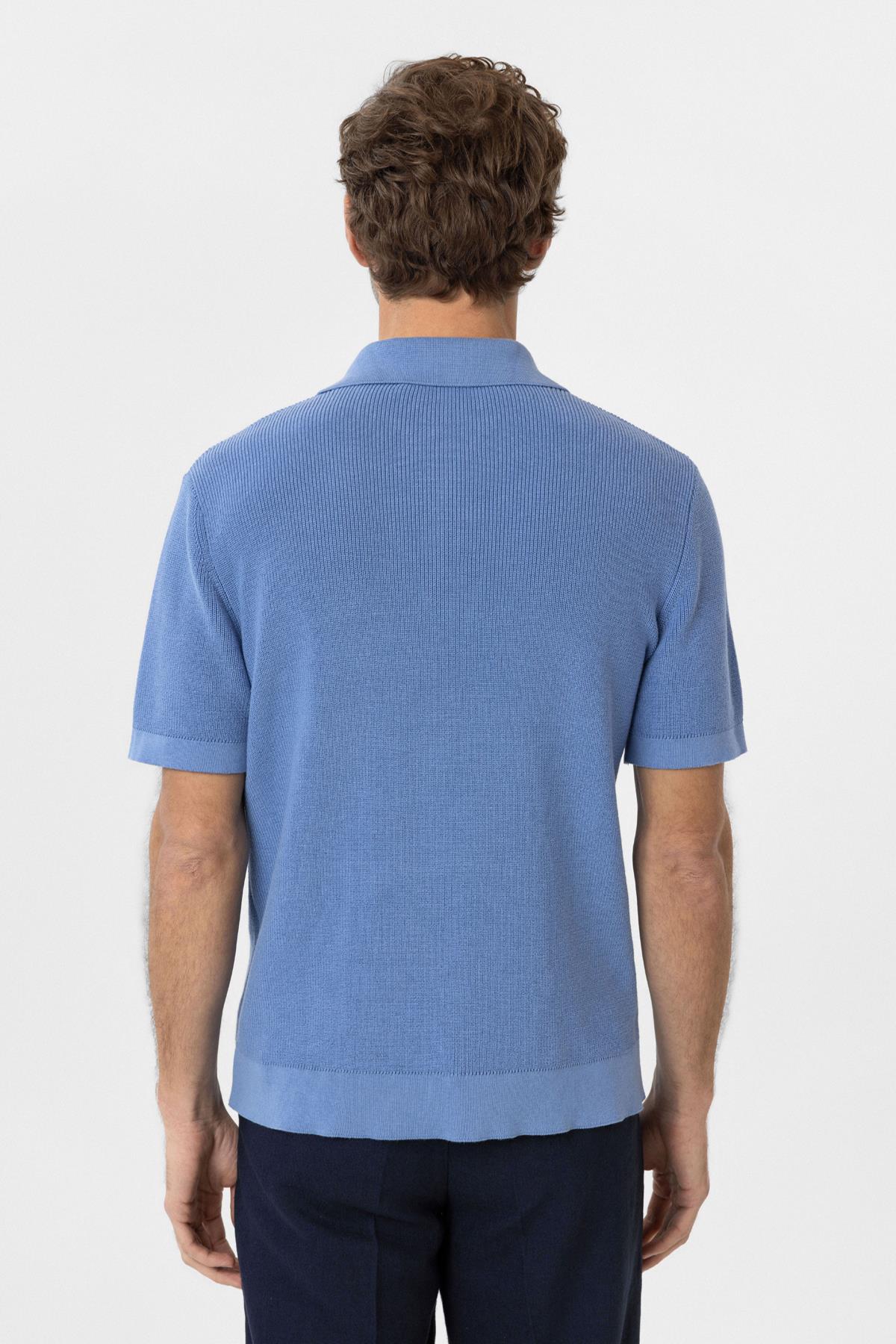 Antioch-Mavi Fermuarlı Dokuma Erkek Polo Yaka Triko T Shirt-T-Shirts-6-Milagron.com