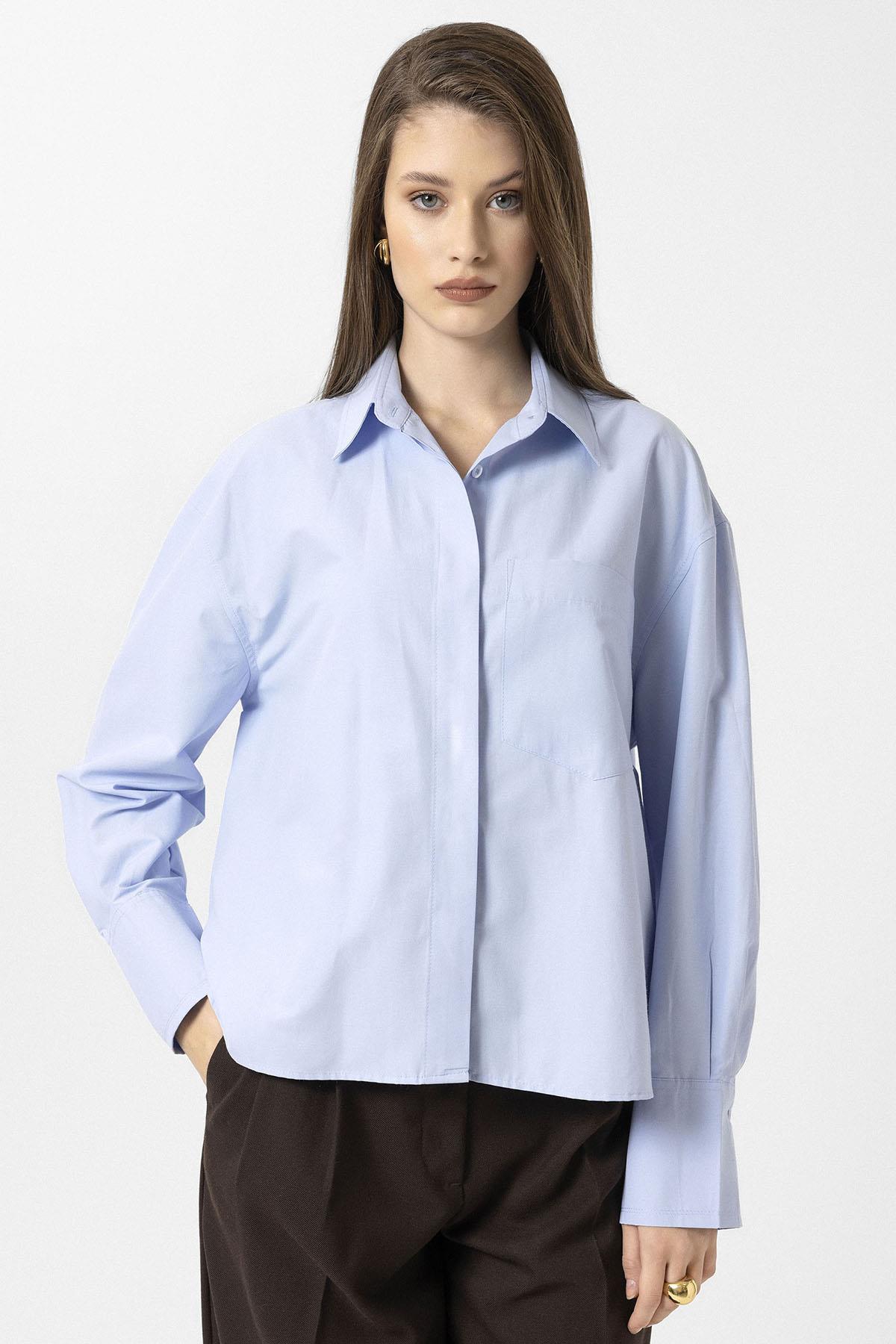 Antioch-Mavi Kadın Basic Poplin Gömlek-Gömlek-1-Milagron.com