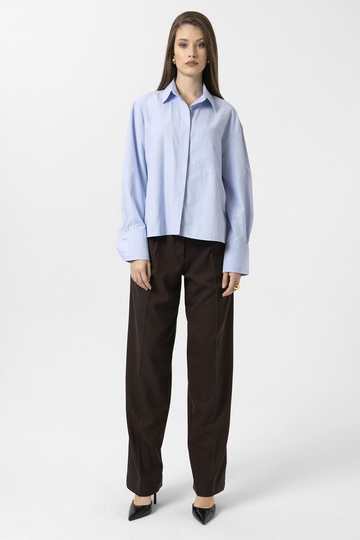 Antioch-Mavi Kadın Basic Poplin Gömlek-Gömlek-2-Milagron.com