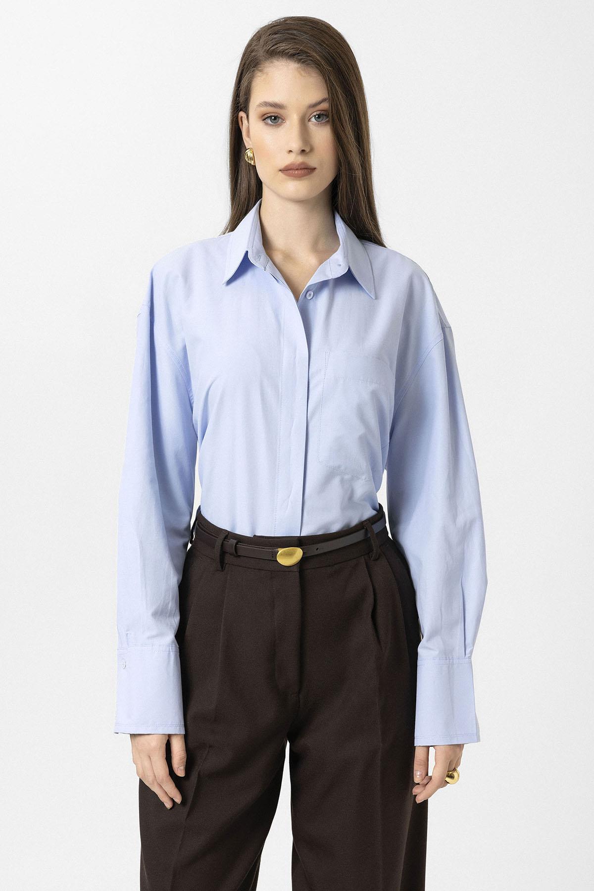 Antioch-Mavi Kadın Basic Poplin Gömlek-Gömlek-3-Milagron.com