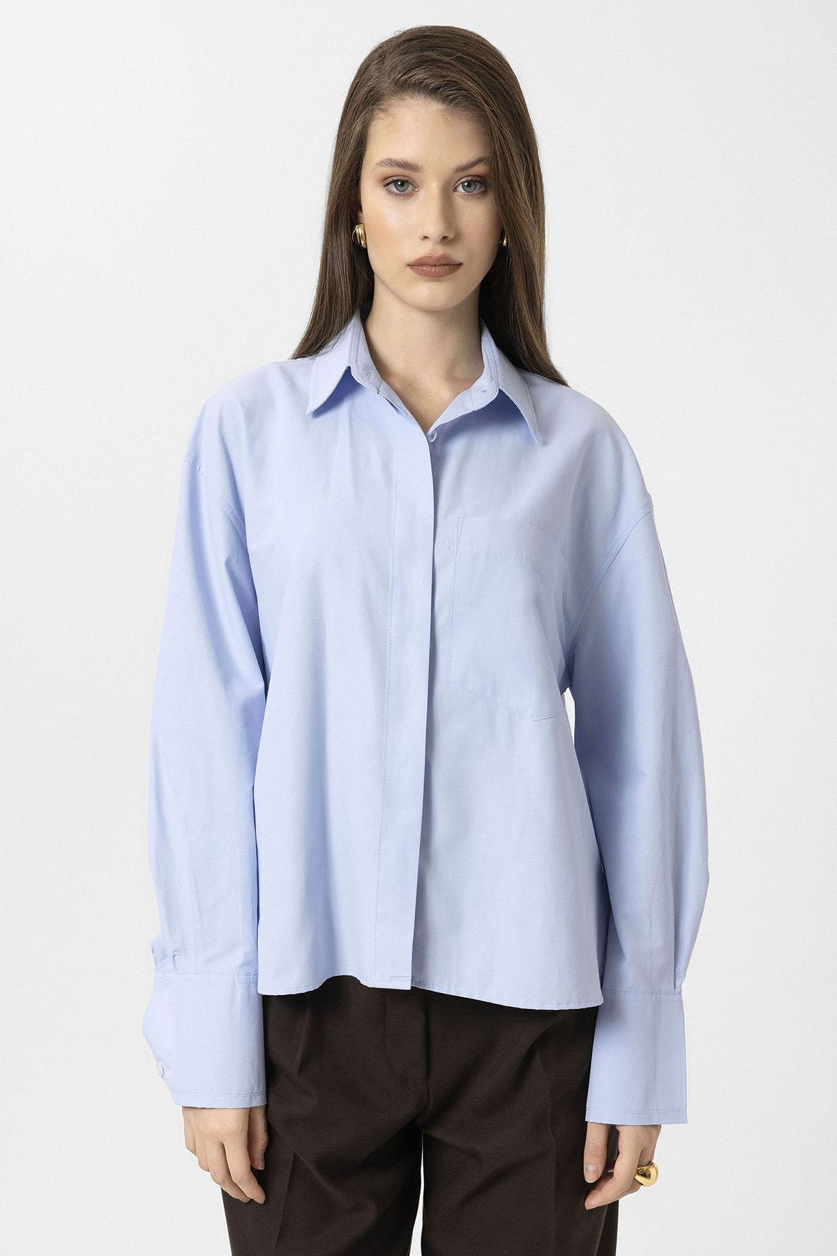 Antioch-Mavi Kadın Basic Poplin Gömlek-Gömlek-4-Milagron.com