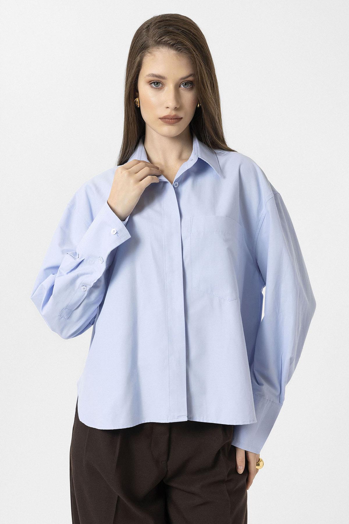 Antioch-Mavi Kadın Basic Poplin Gömlek-Gömlek-5-Milagron.com