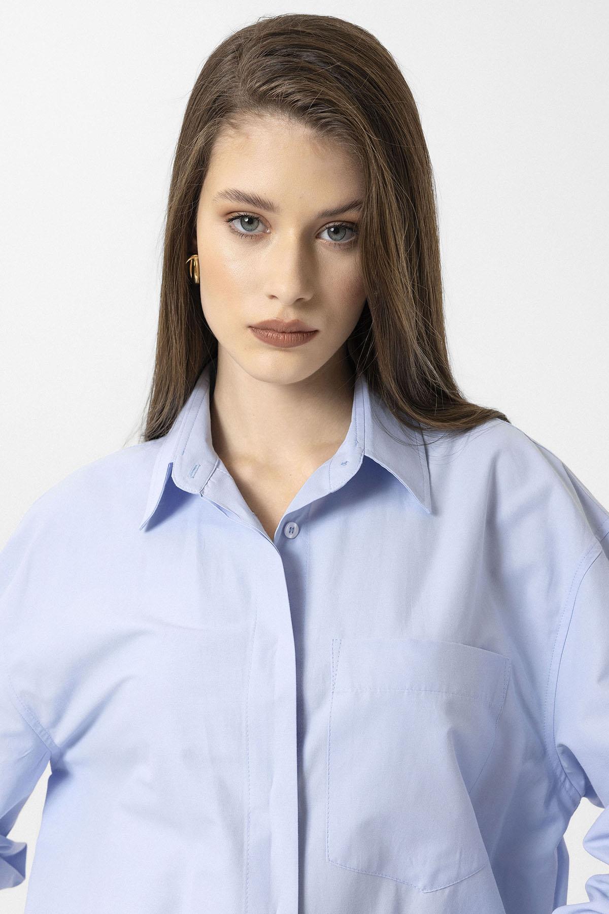 Antioch-Mavi Kadın Basic Poplin Gömlek-Gömlek-6-Milagron.com