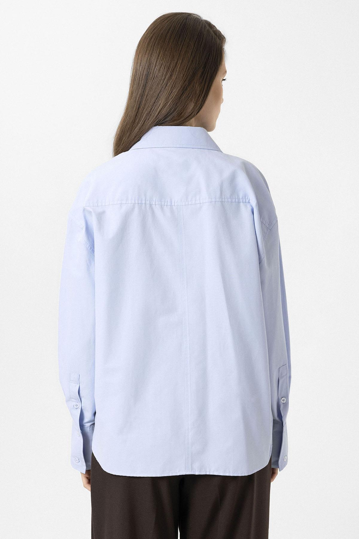 Antioch-Mavi Kadın Basic Poplin Gömlek-Gömlek-7-Milagron.com