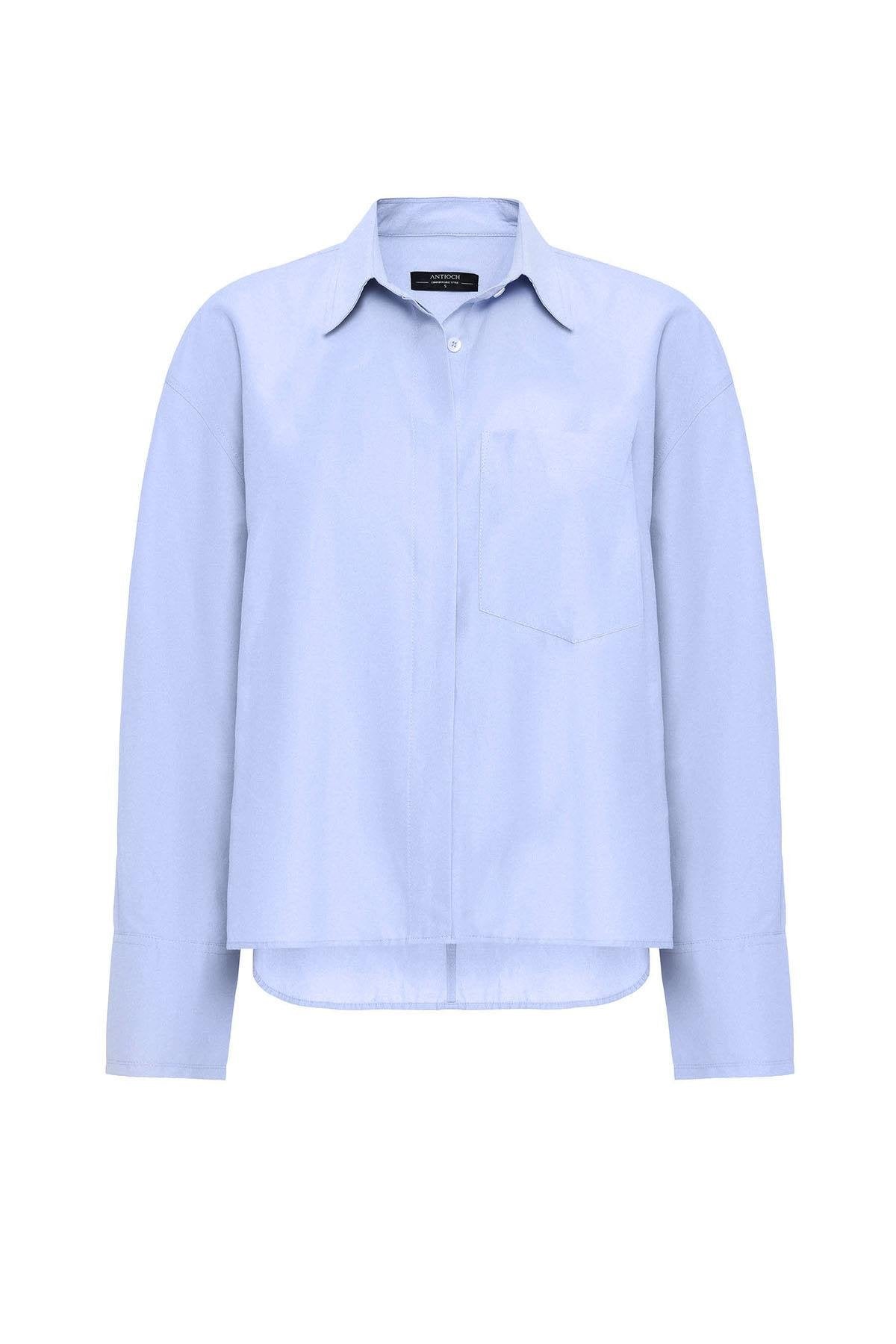 Antioch-Mavi Kadın Basic Poplin Gömlek-Gömlek-8-Milagron.com