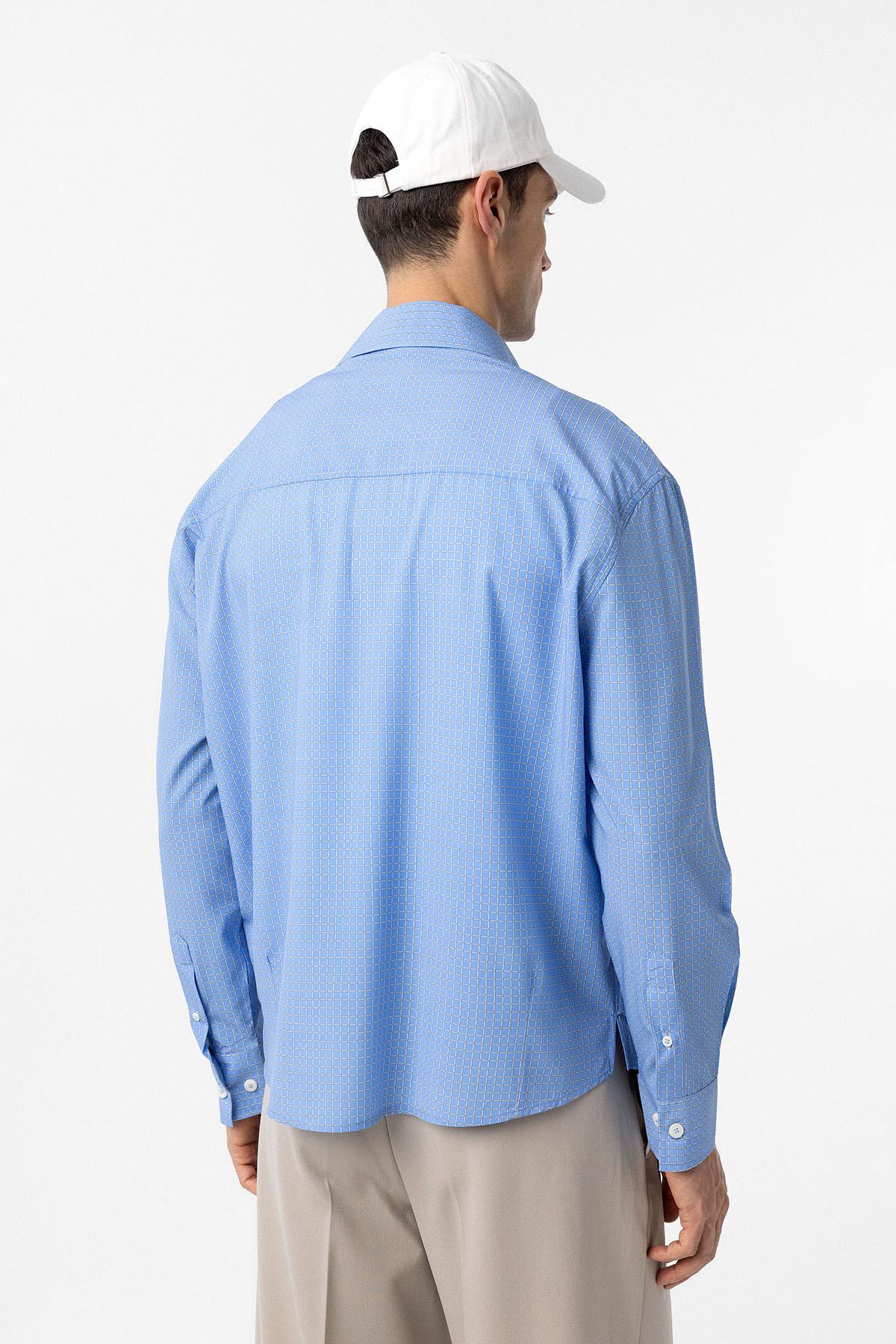 Antioch-Mavi Kareli Erkek Rahat Kalıp Erkek Gömlek-Gömlek-5-Milagron.com