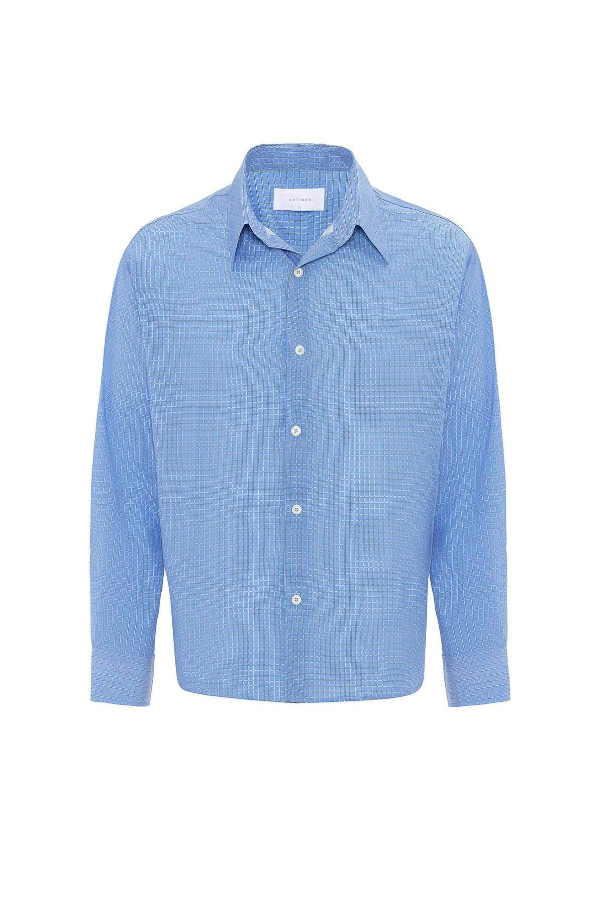 Antioch-Mavi Kareli Erkek Rahat Kalıp Erkek Gömlek-Gömlek-6-Milagron.com