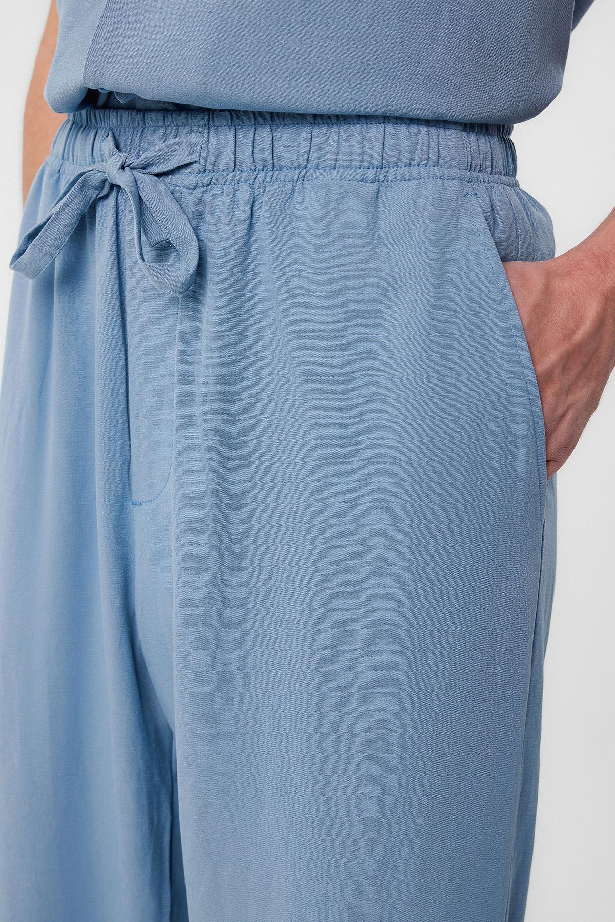 Antioch-Mavi Keten Karışımlı Jogger Erkek Pantolon-Kumaş Pantolon-3-Milagron.com