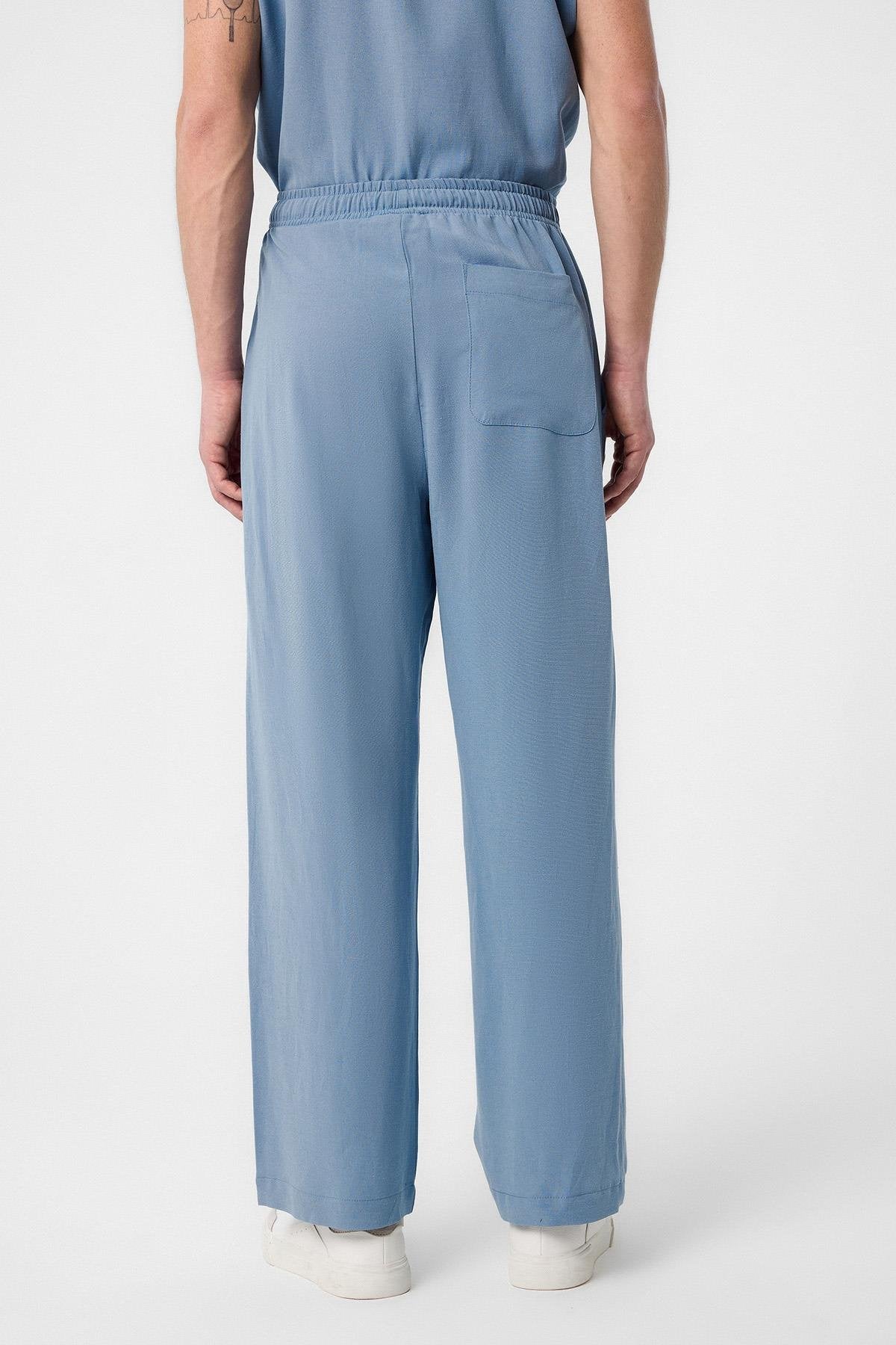 Antioch-Mavi Keten Karışımlı Jogger Erkek Pantolon-Kumaş Pantolon-4-Milagron.com