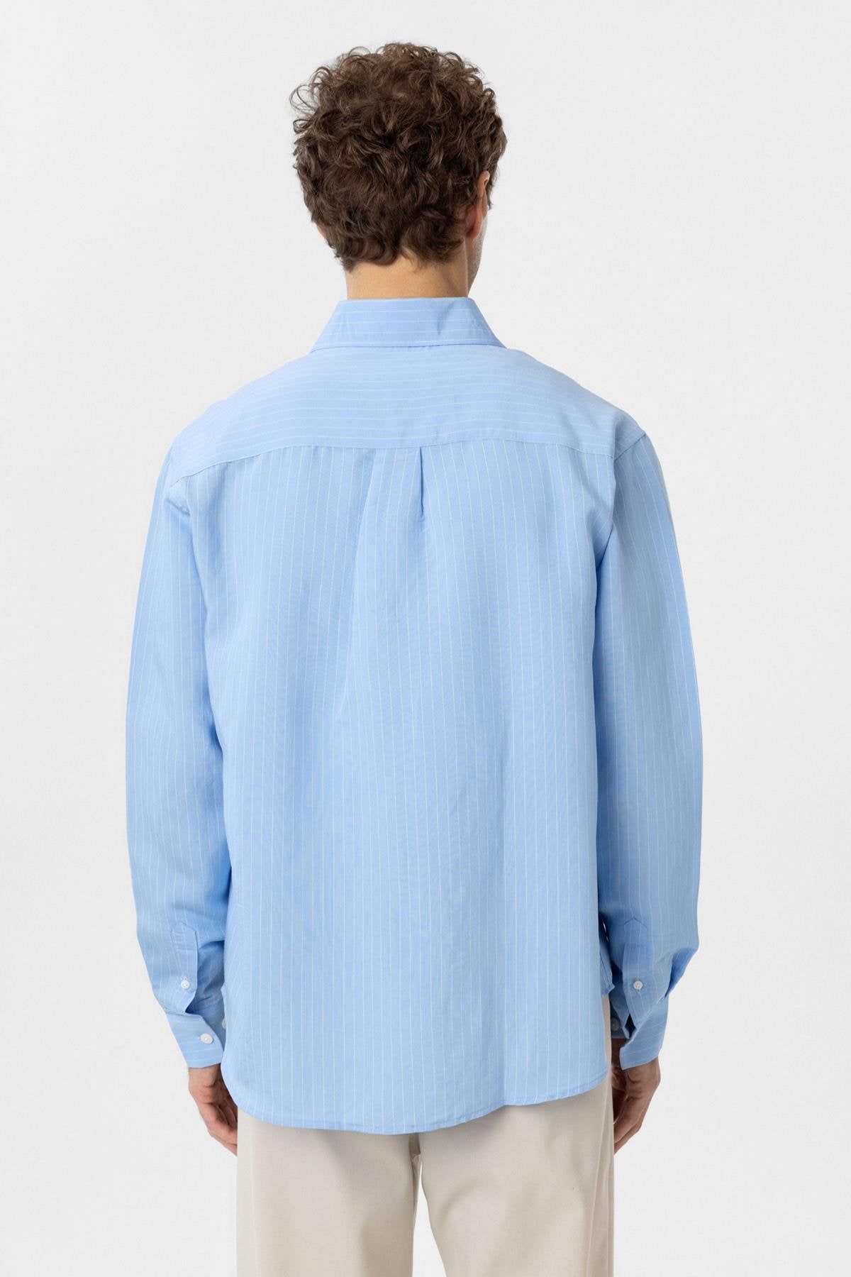Antioch-Mavi Modal Kumaş Relax Fit Çizgili Erkek Gömlek-Gömlek-5-Milagron.com