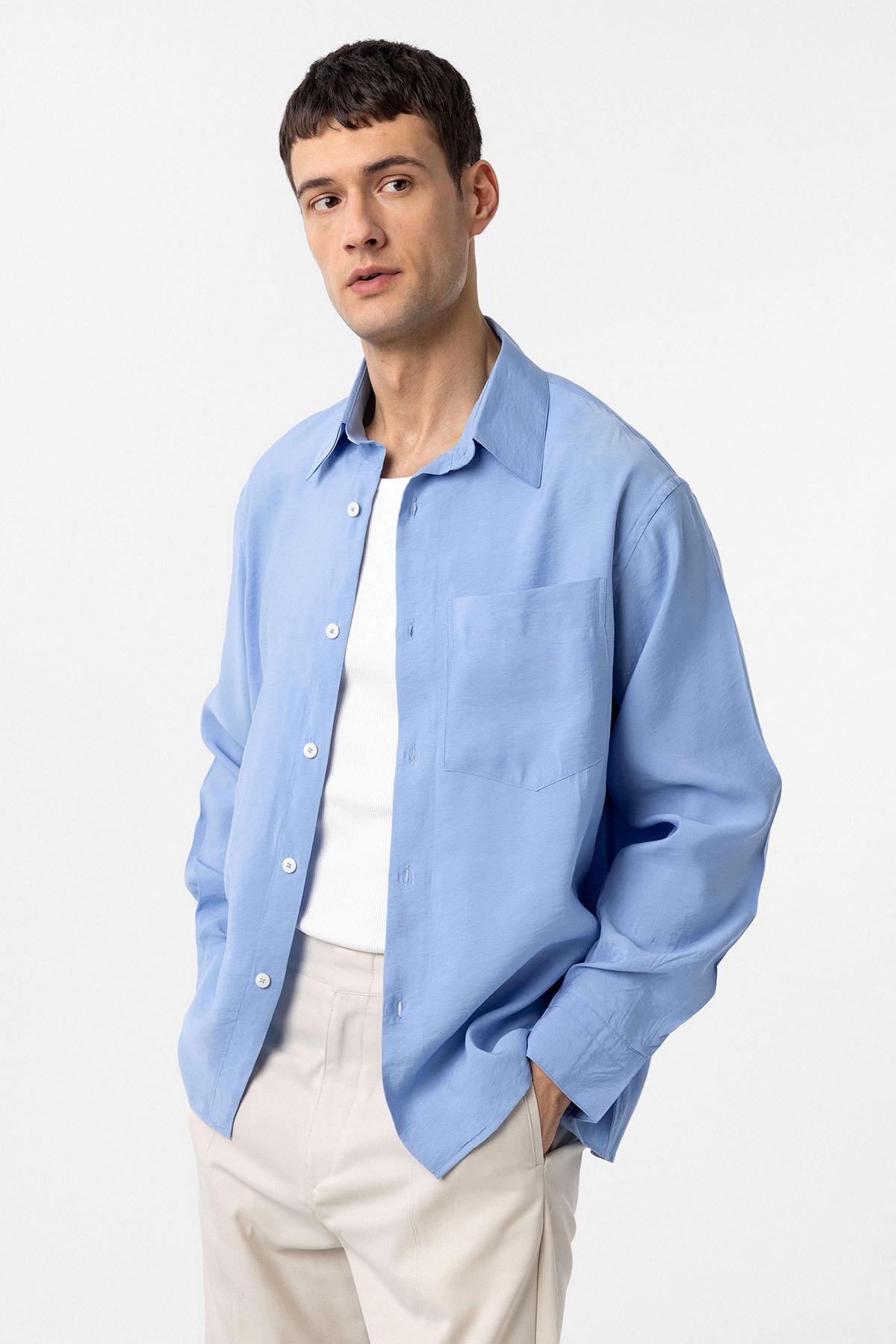 Antioch-Mavi Modal Kumaş Relax Fit Erkek Gömlek-Gömlek-2-Milagron.com