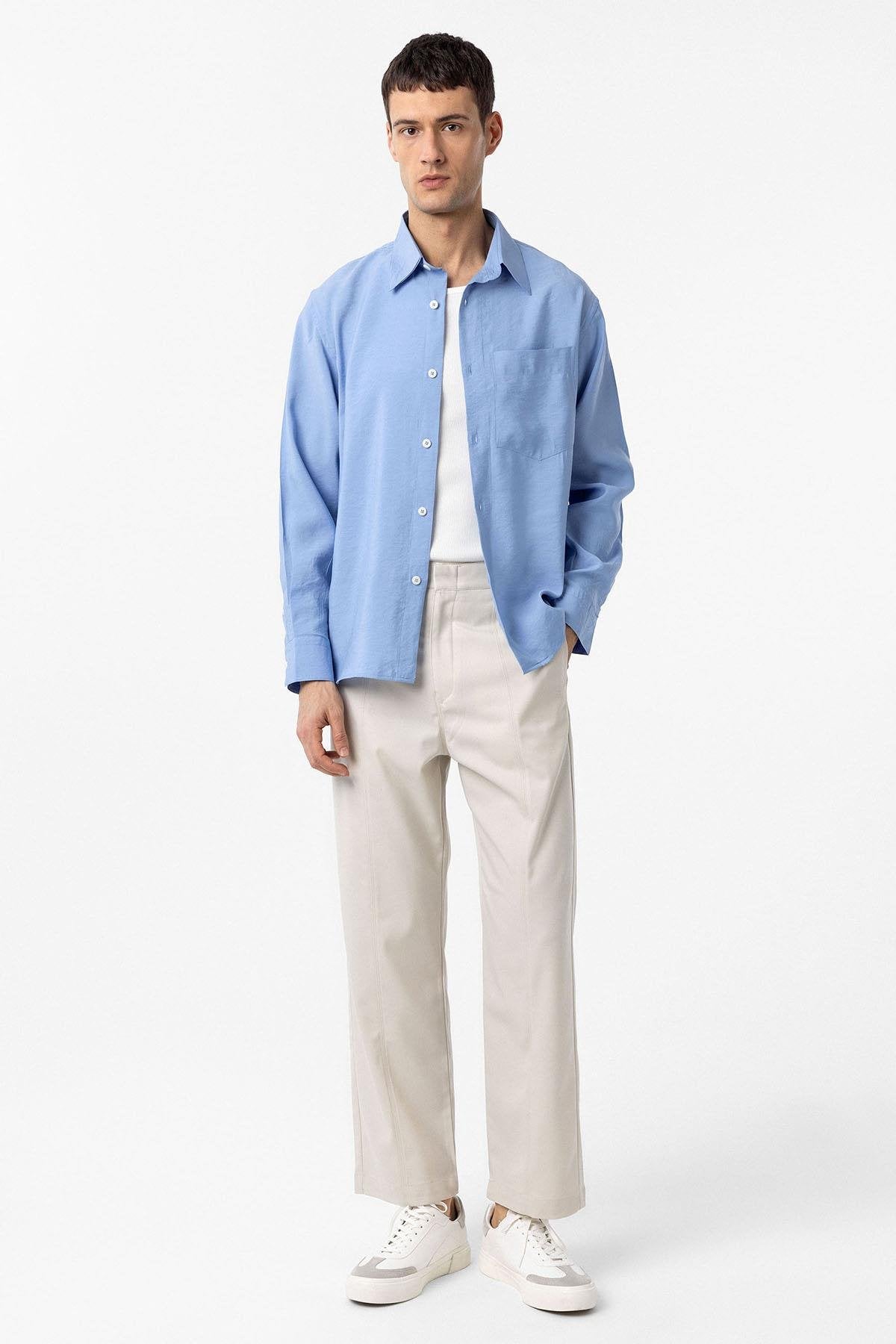 Antioch-Mavi Modal Kumaş Relax Fit Erkek Gömlek-Gömlek-3-Milagron.com