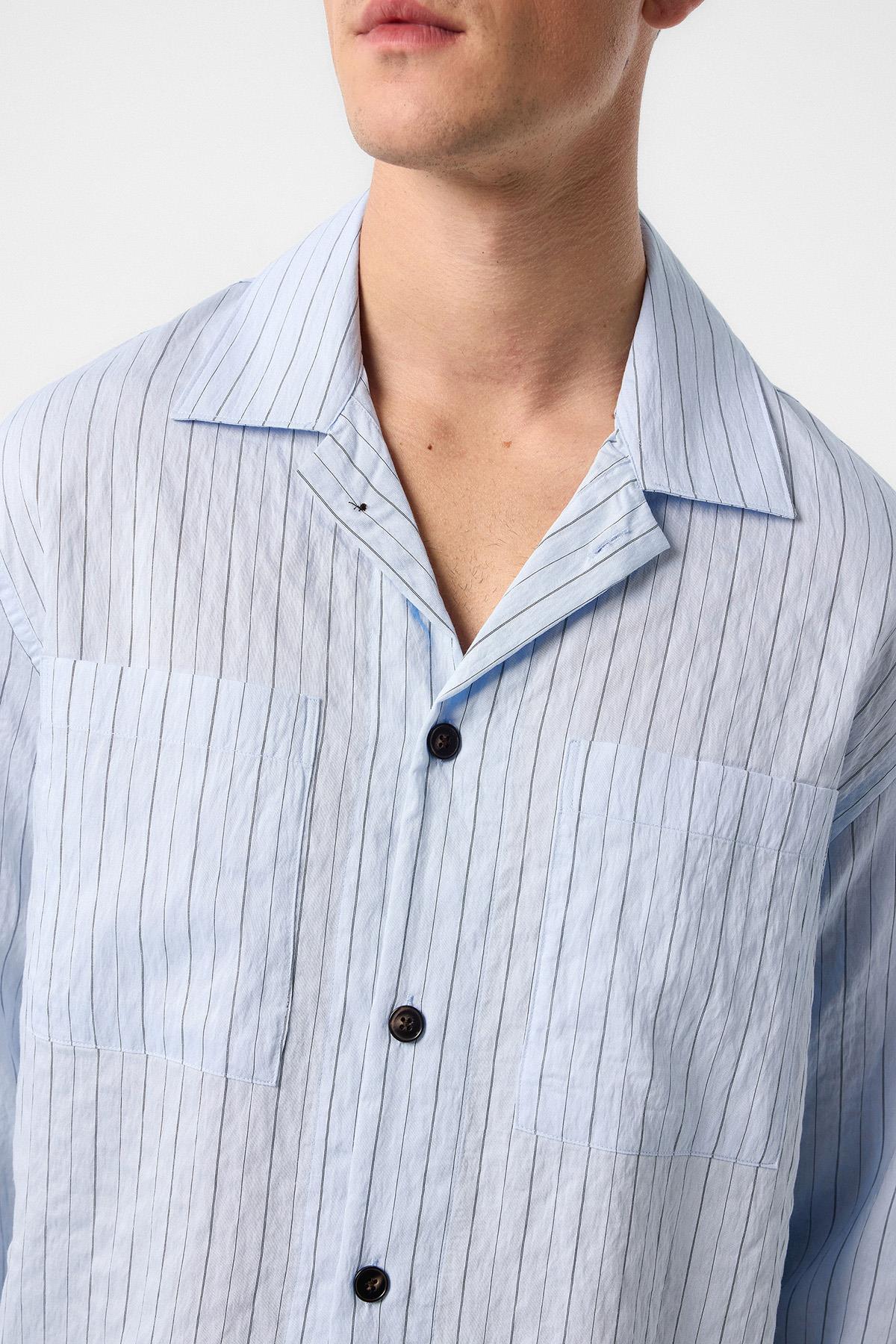 Antioch-Mavi Modal Kumaş çizgili Erkek Gömlek-Gömlek-5-Milagron.com