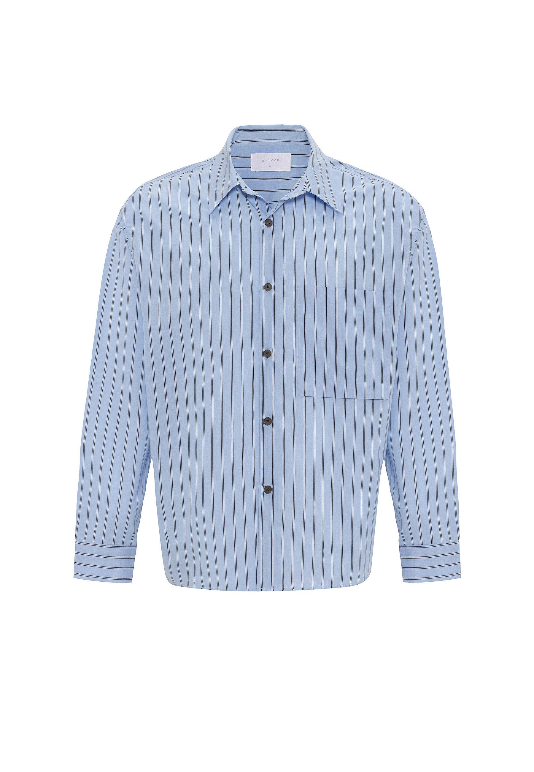 Antioch-Mavi Relax Fit Çizgili Erkek Gömlek-Gömlek-13-Milagron.com