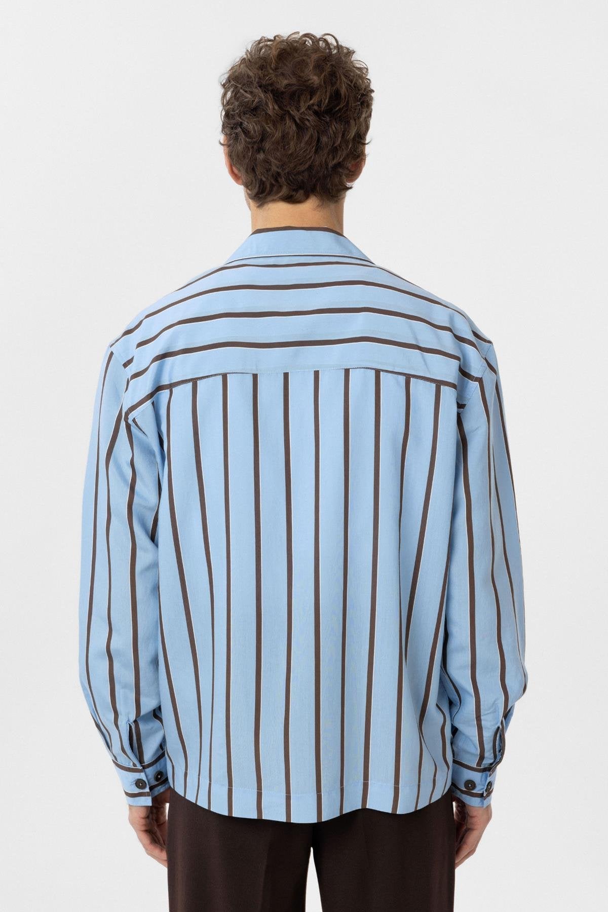 Antioch-Mavi Relax Fit Çizgili Erkek Gömlek-Gömlek-6-Milagron.com