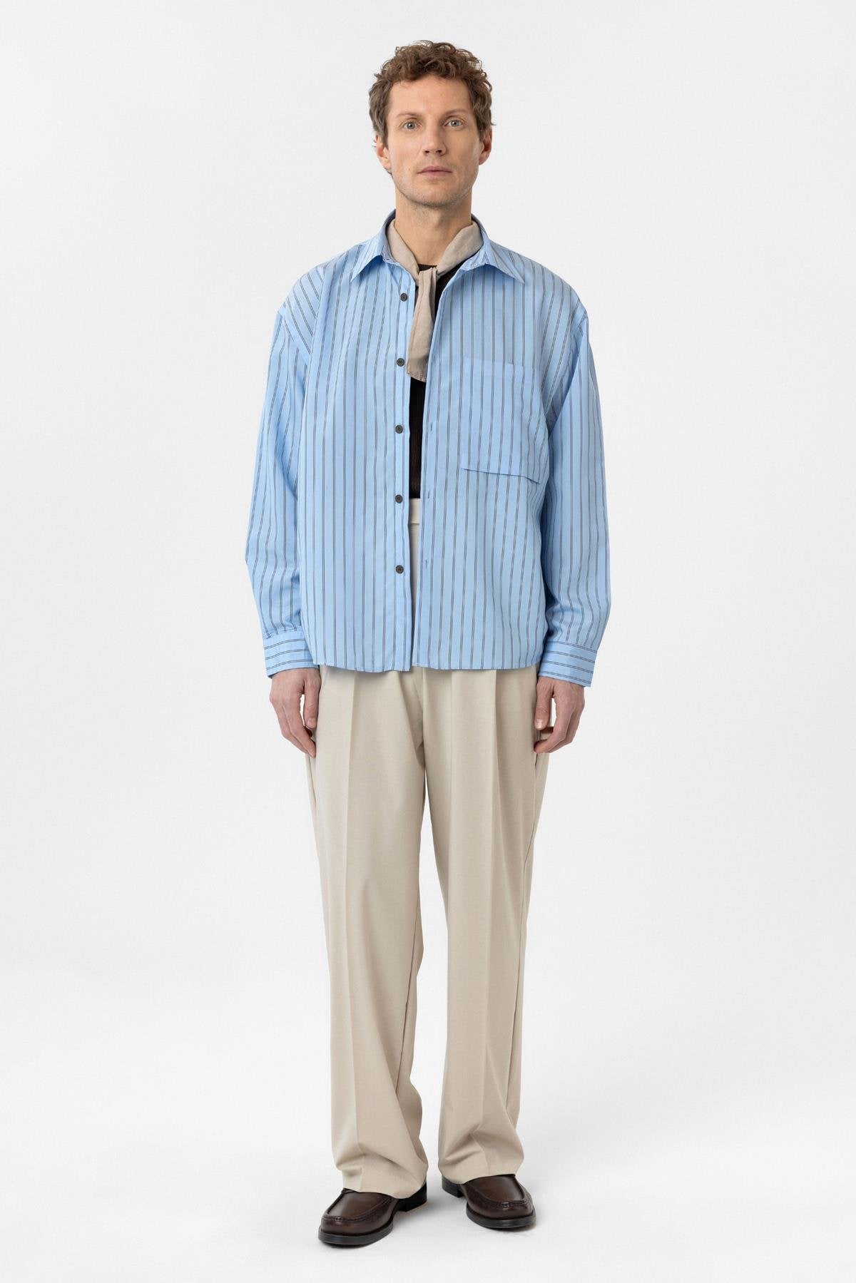 Antioch-Mavi Relax Fit Çizgili Erkek Gömlek-Gömlek-8-Milagron.com