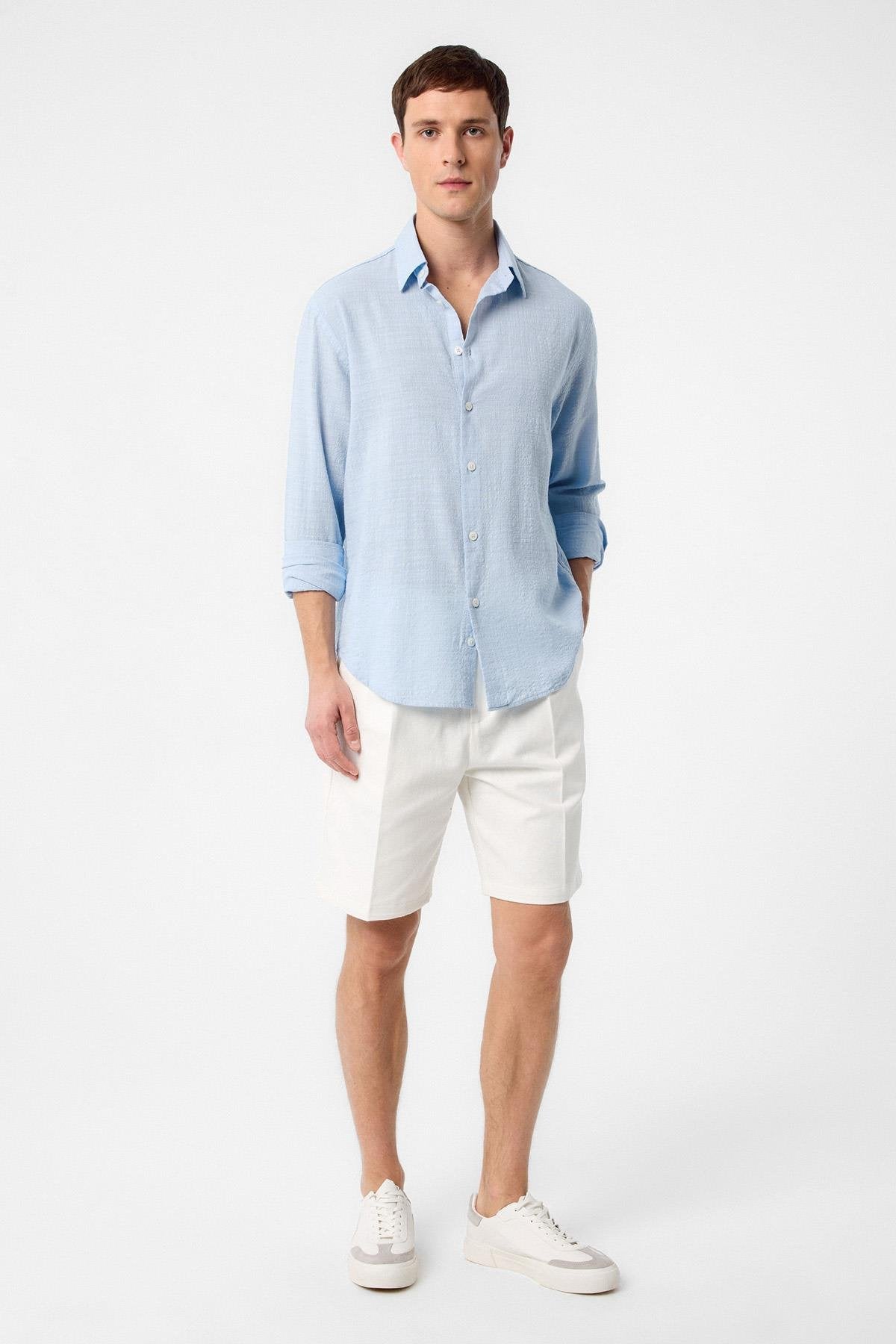 Antioch-Mavi Relax Fit Dokulu Erkek Gömlek-Gömlek-3-Milagron.com