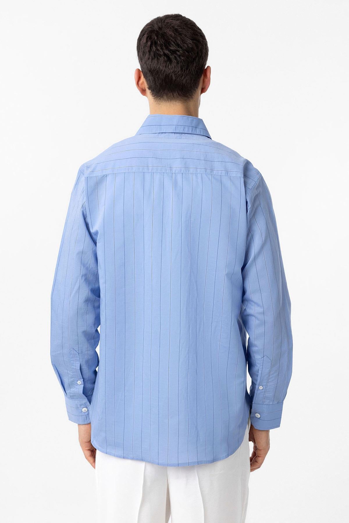 Antioch-Mavi Relaxed Çizgili Erkek Gömlek-Gömlek-5-Milagron.com