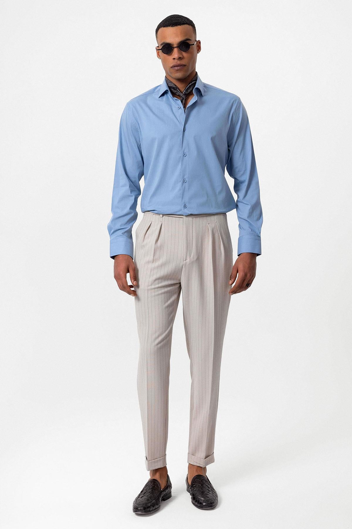 Antioch-Mavi Slim Fit Klasik Erkek Gömlek-Gömlek-2-Milagron.com