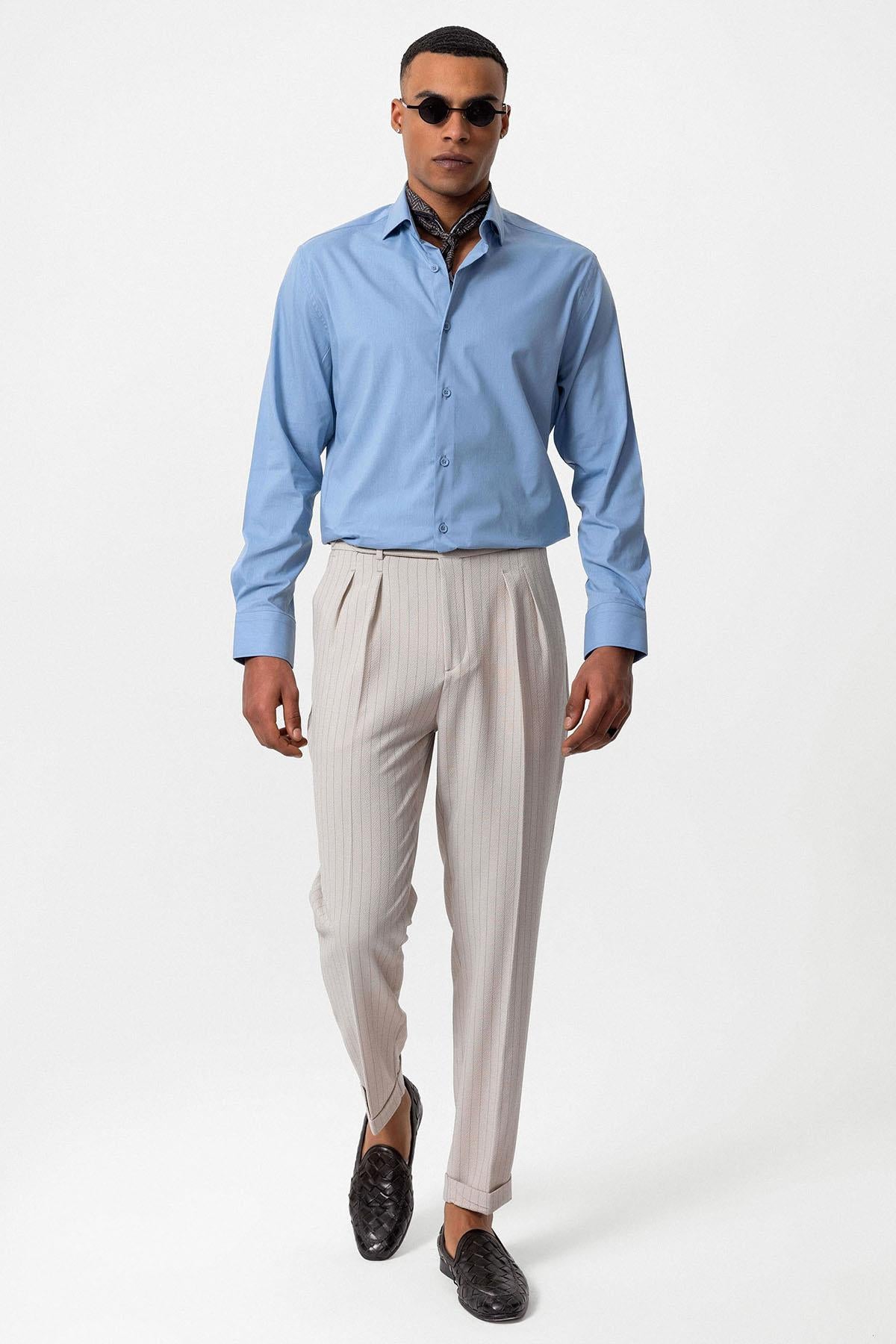 Antioch-Mavi Slim Fit Klasik Erkek Gömlek-Gömlek-3-Milagron.com