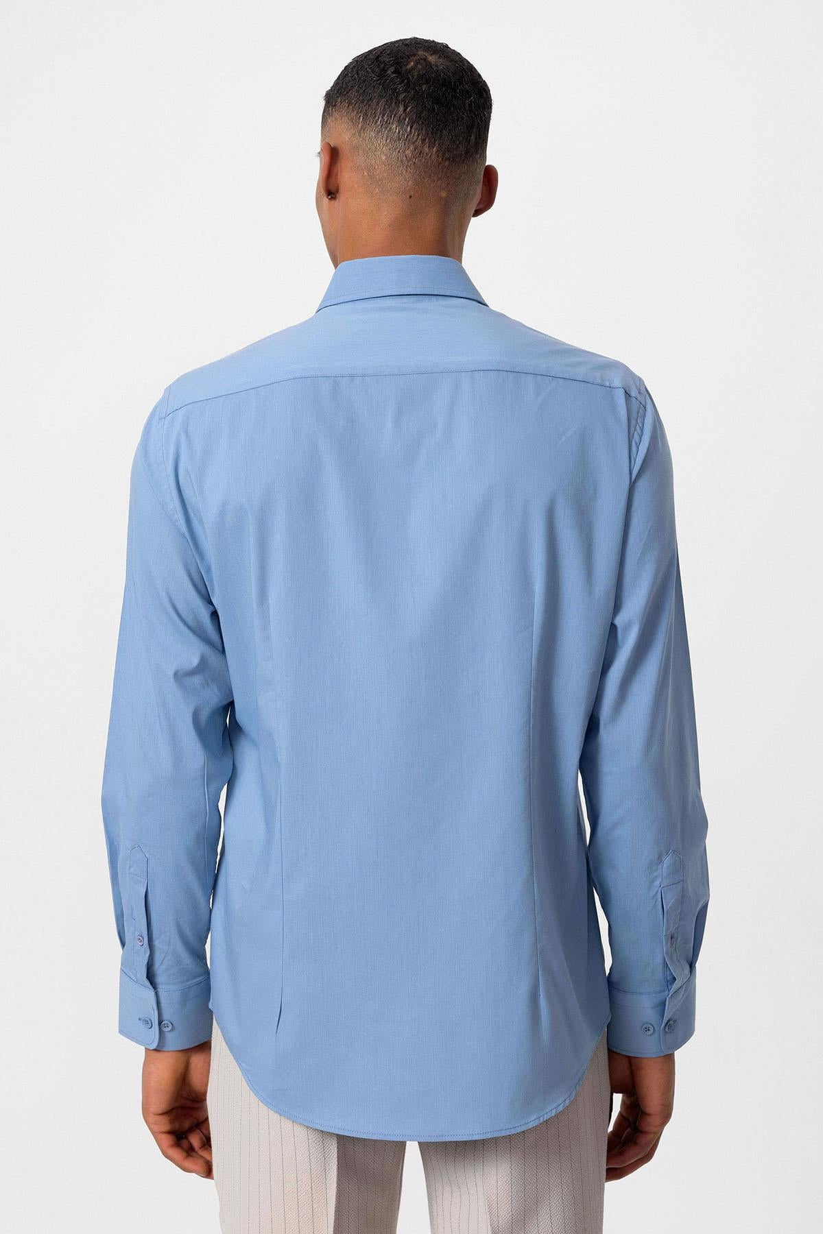 Antioch-Mavi Slim Fit Klasik Erkek Gömlek-Gömlek-6-Milagron.com