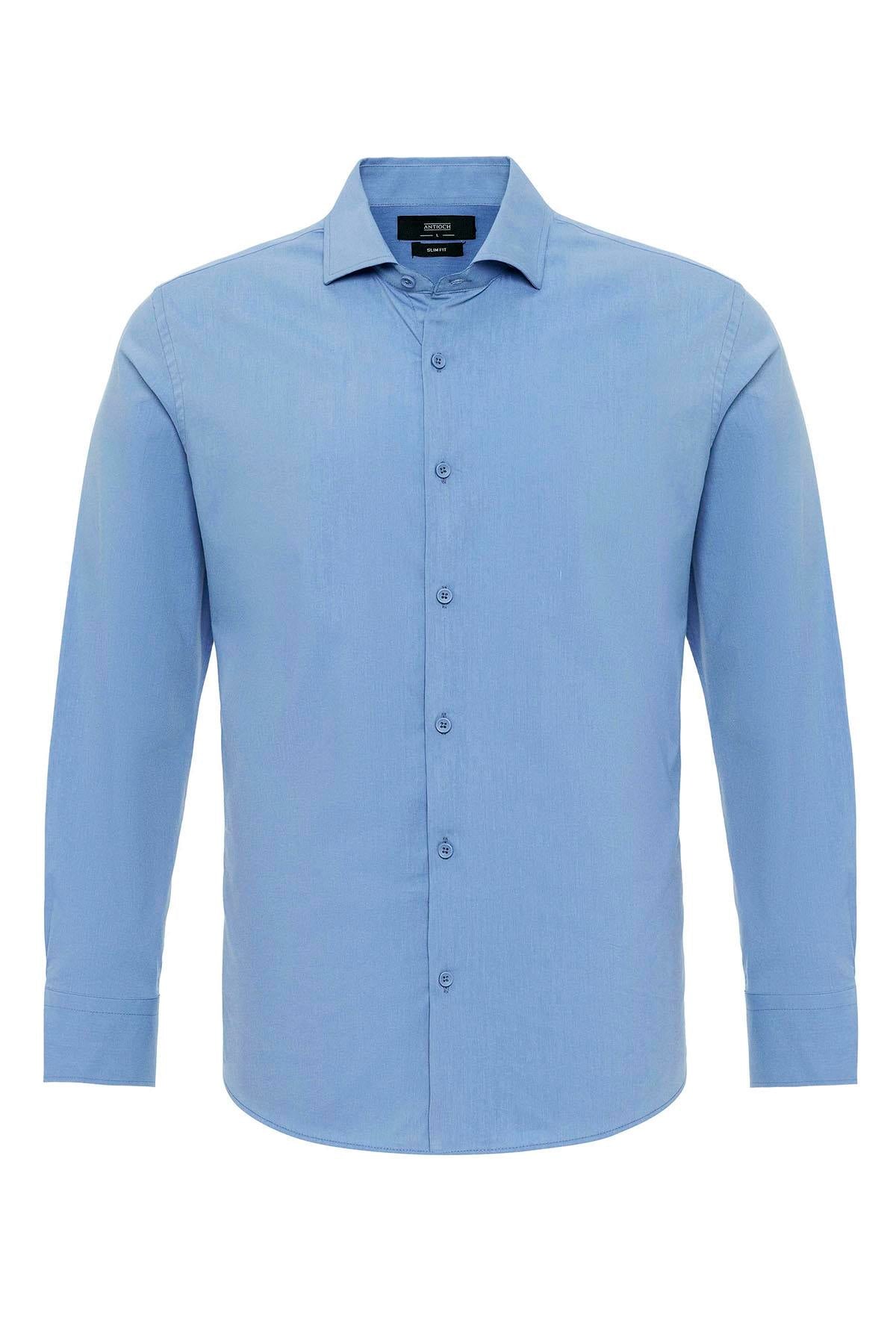 Antioch-Mavi Slim Fit Klasik Erkek Gömlek-Gömlek-7-Milagron.com