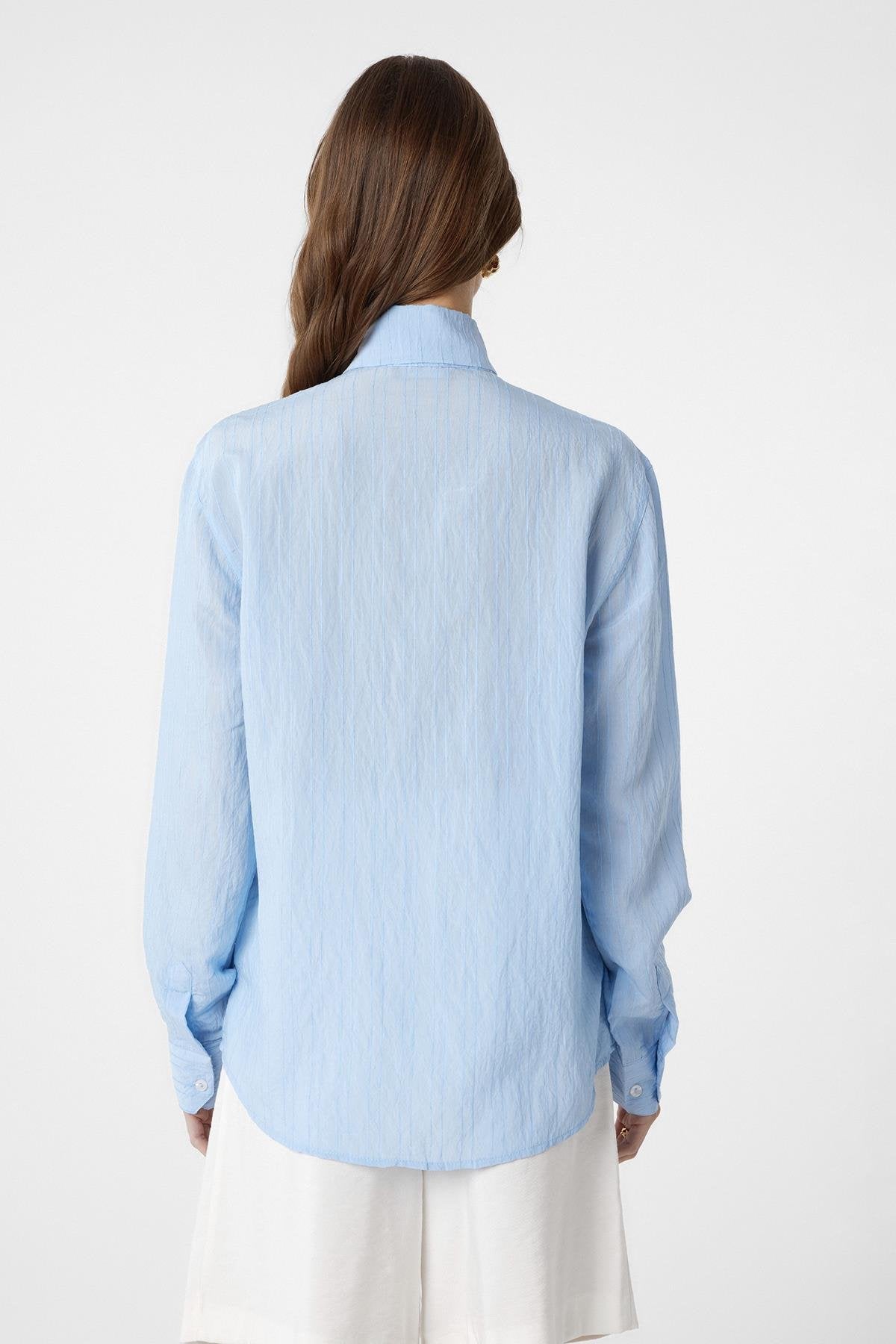 Antioch-Mavi Yakası Fularlı Kadın Gömlek-Gömlek-4-Milagron.com