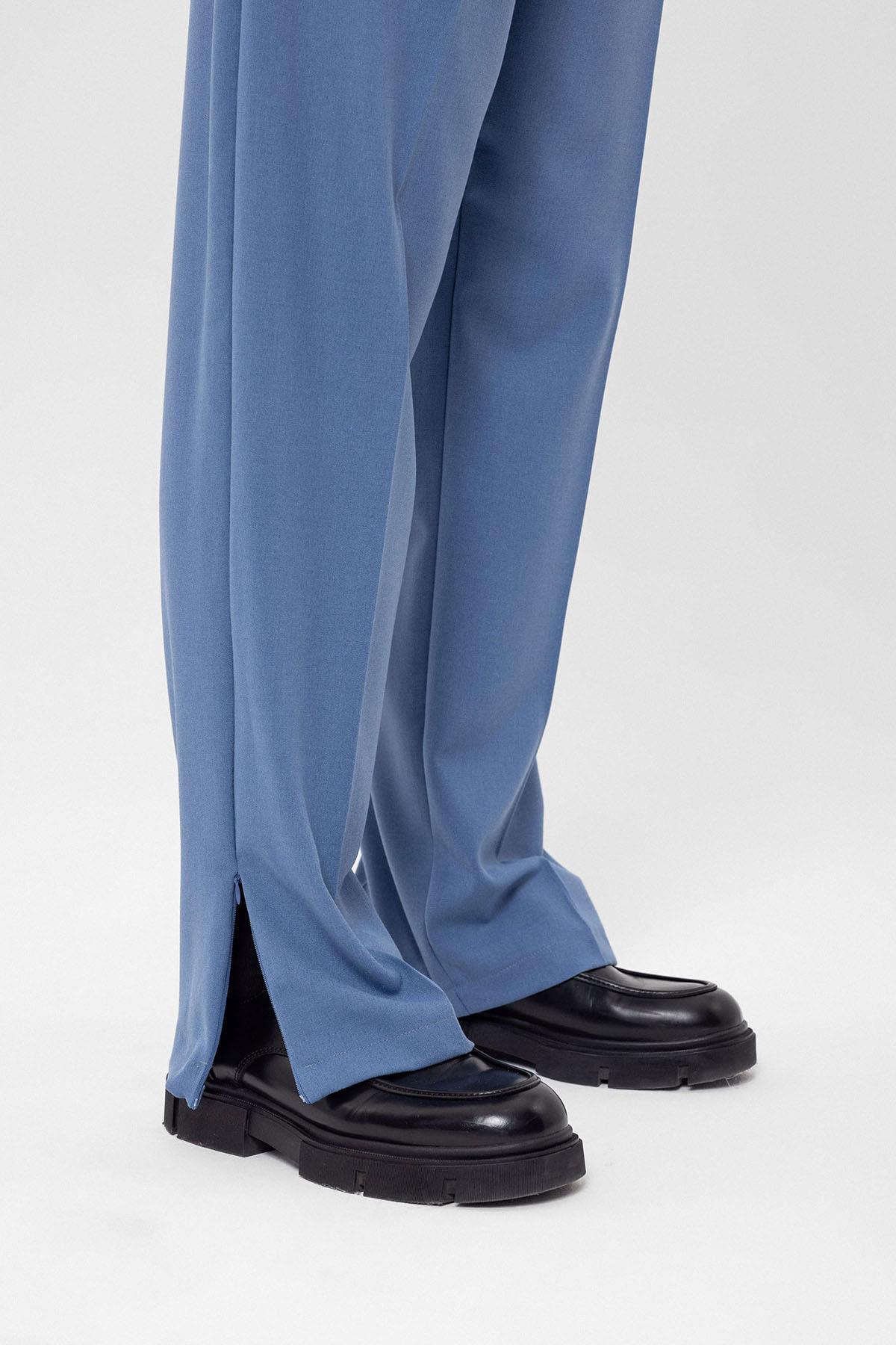 Antioch-Mavi Yüksek Bel Paça Fermuarlı Erkek Pantolon-Kumaş Pantolon-5-Milagron.com