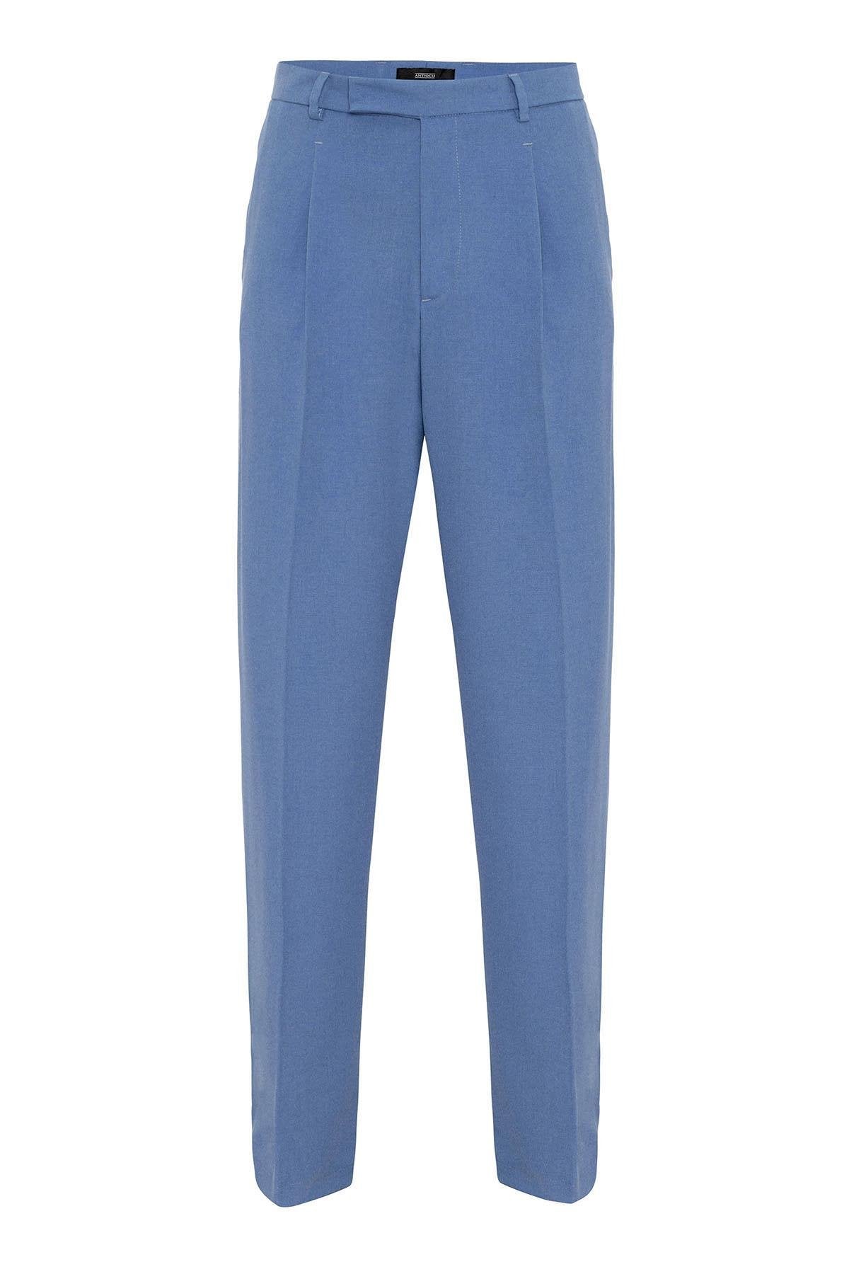 Antioch-Mavi Yüksek Bel Paça Fermuarlı Erkek Pantolon-Kumaş Pantolon-7-Milagron.com