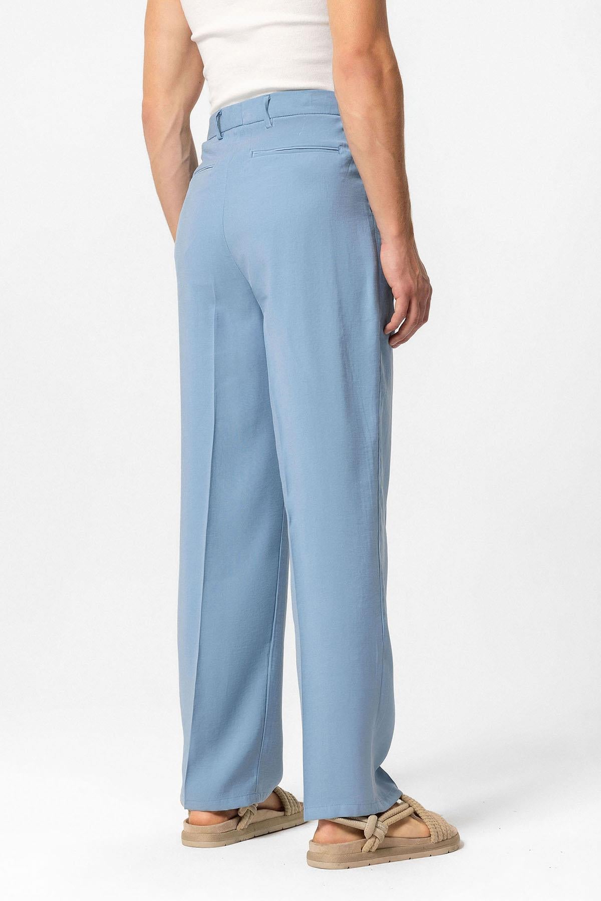 Antioch-Mavi Yüksek Bel Pileli Baggy Erkek Pantolon-Pantolon-5-Milagron.com