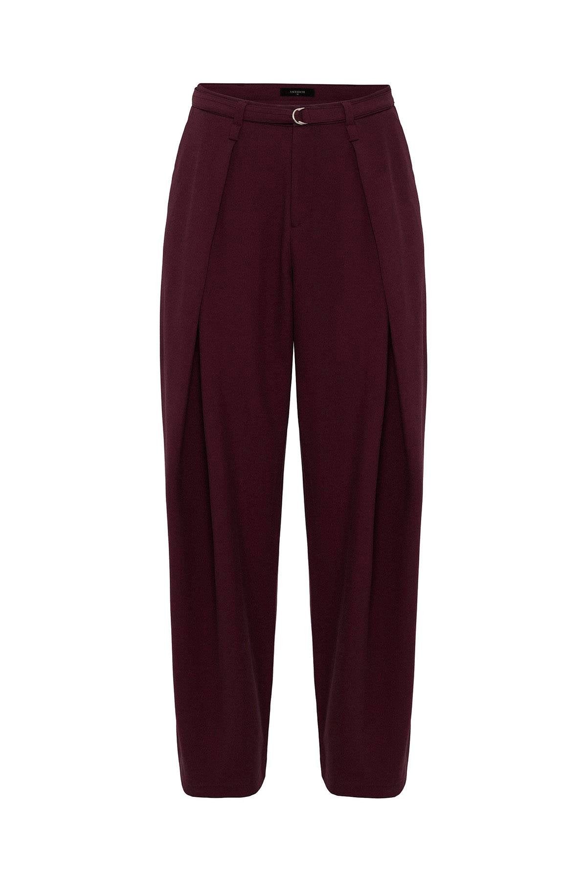 Antioch-Mürdüm Kemerli Pilili Kadın Pantolon-Kumaş Pantolon-5-Milagron.com