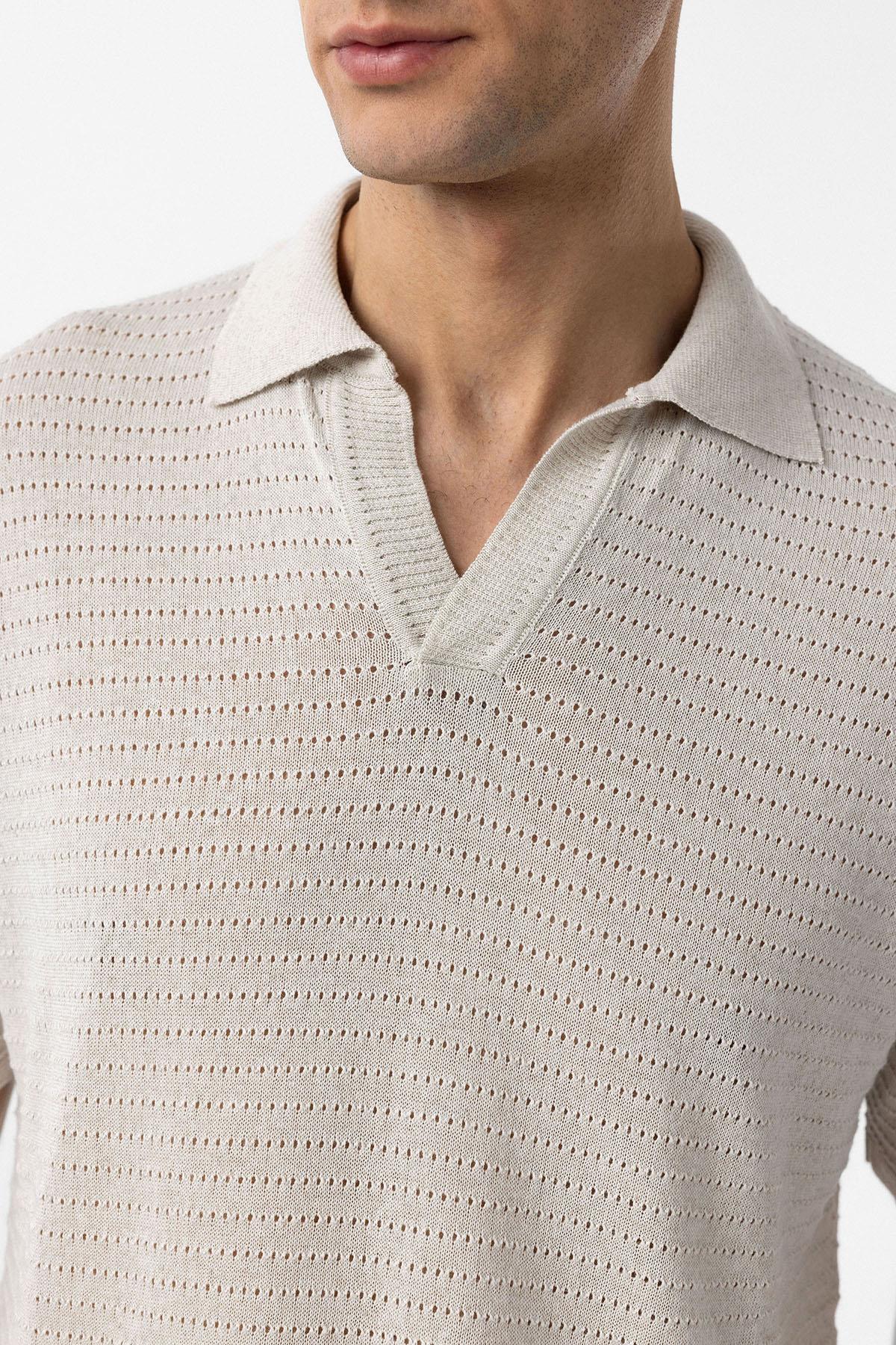 Antioch-Natur Polo Yaka Dokulu Erkek Triko T Shirt-T-Shirts-4-Milagron.com