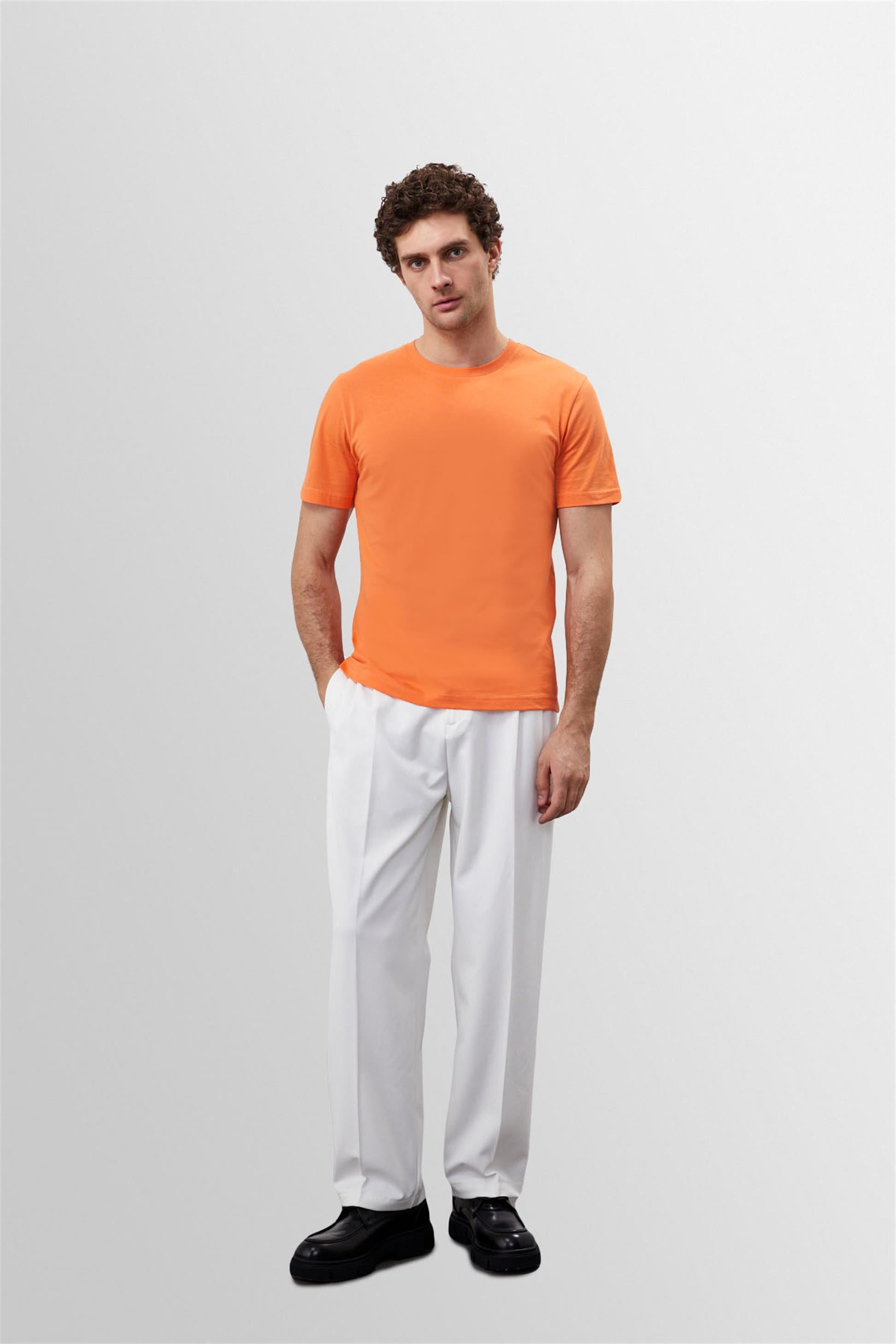 Antioch-Oranj Bisiklet Yaka Basic T Shirt-T-Shirts-3-Milagron.com