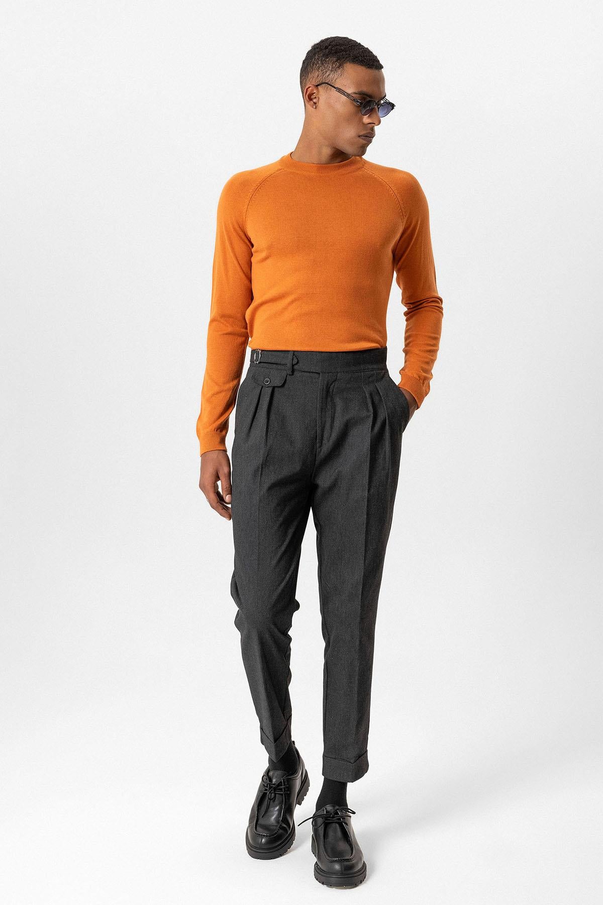 Antioch-Oranj Bisiklet Yaka Slim Fit Triko Kazak-Kazak & Triko-2-Milagron.com