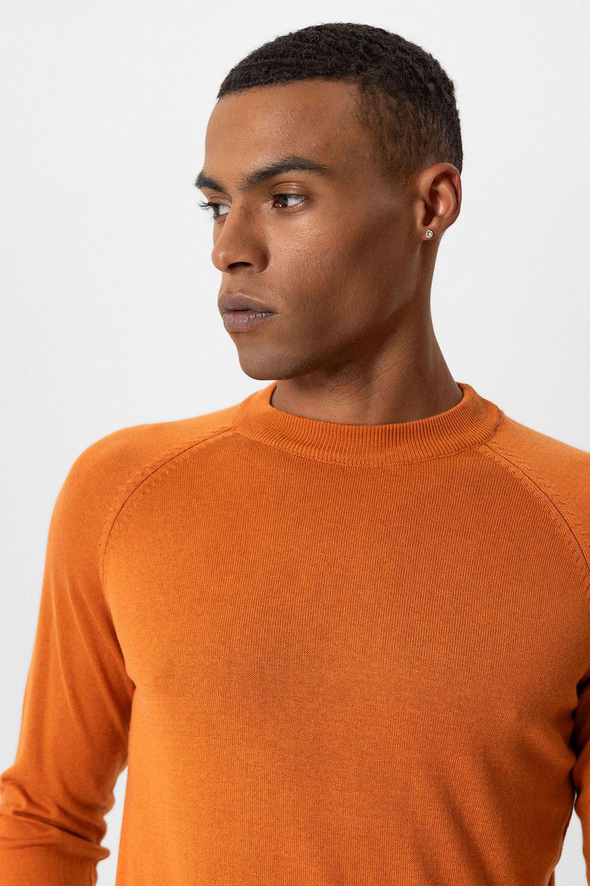 Antioch-Oranj Bisiklet Yaka Slim Fit Triko Kazak-Kazak & Triko-3-Milagron.com