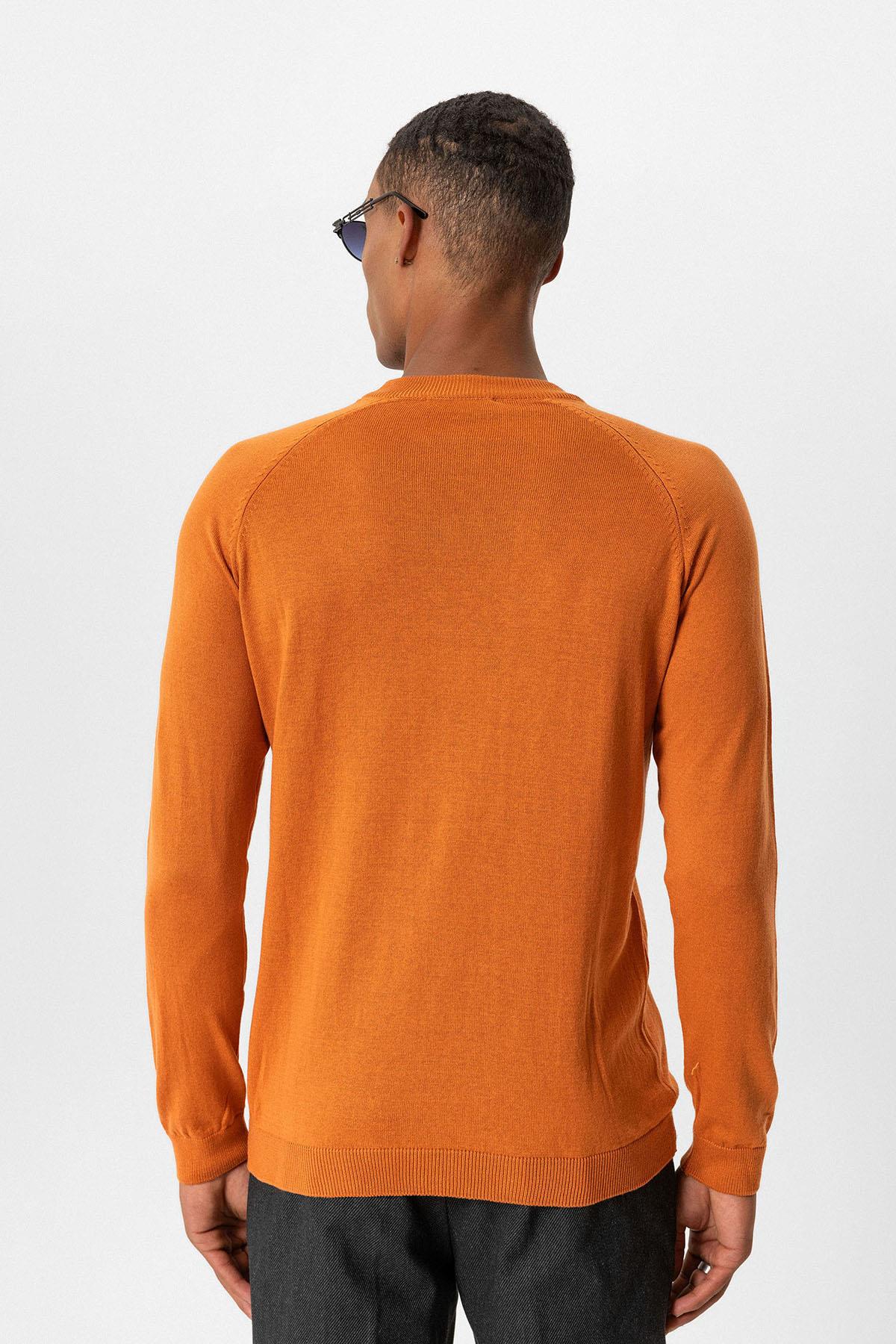 Antioch-Oranj Bisiklet Yaka Slim Fit Triko Kazak-Kazak & Triko-4-Milagron.com