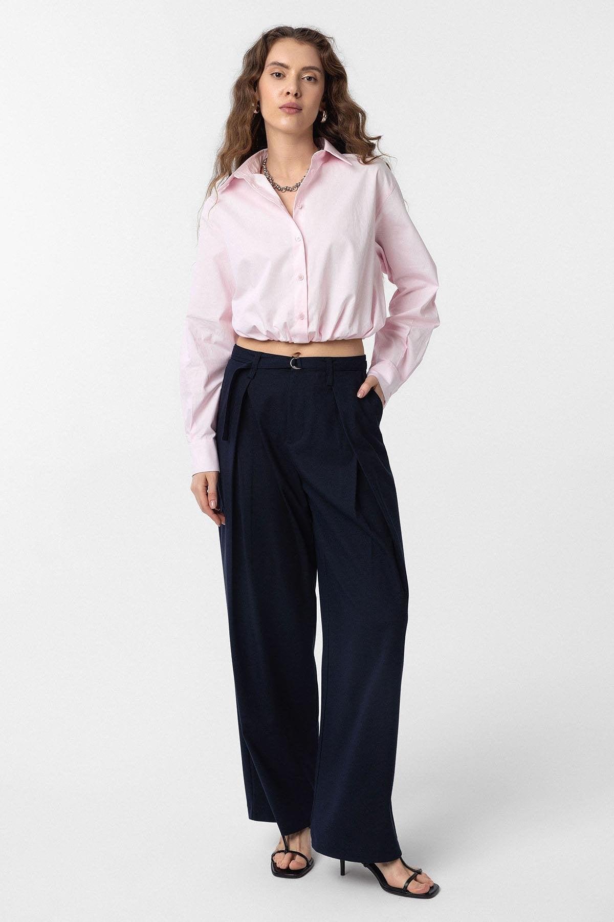 Antioch-Pembe Crop Poplin Kadın Gömlek-Gömlek-2-Milagron.com