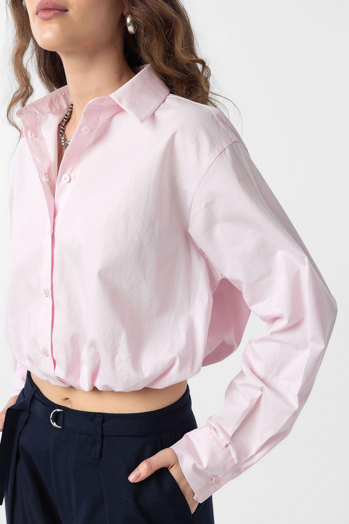 Antioch-Pembe Crop Poplin Kadın Gömlek-Gömlek-3-Milagron.com