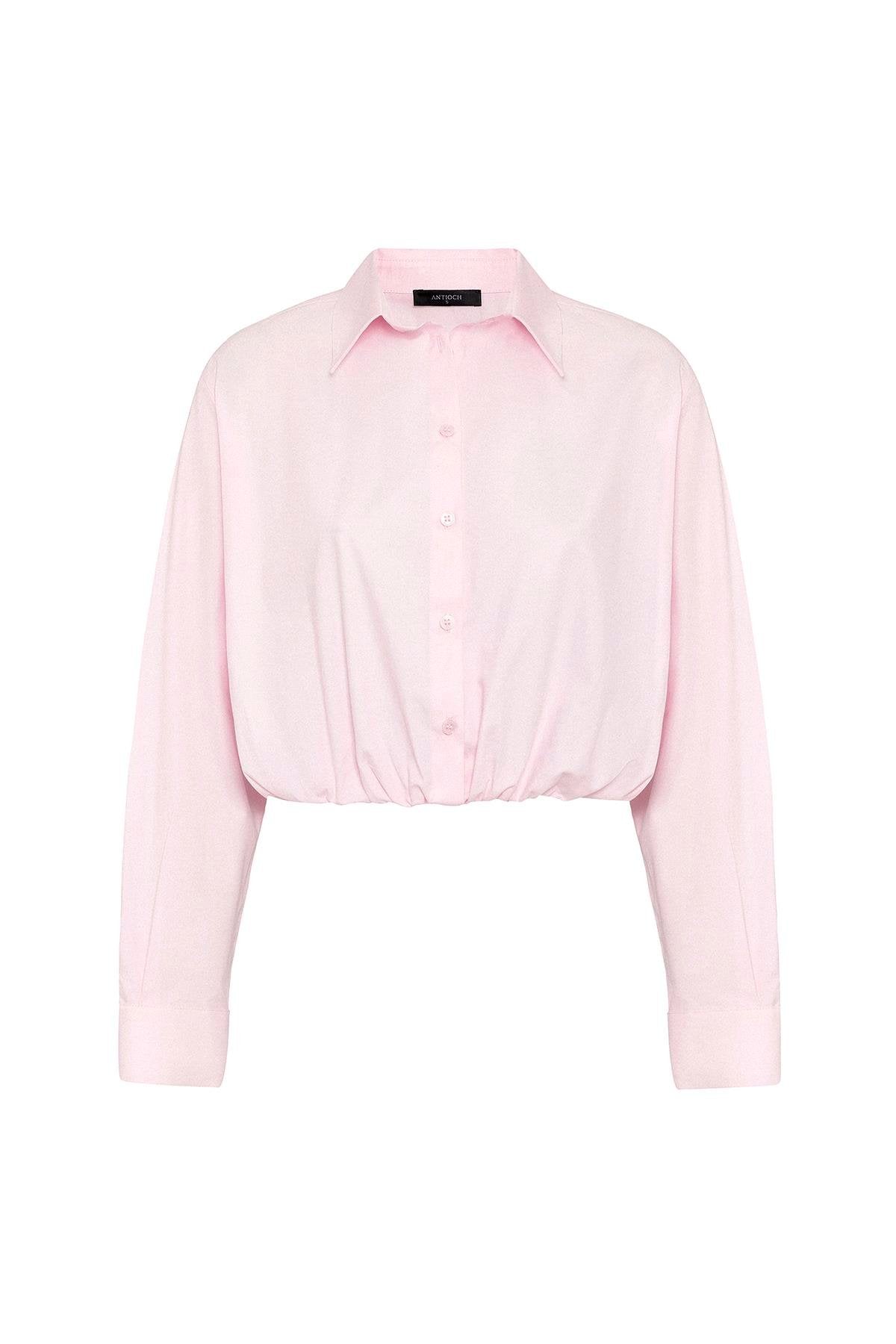 Antioch-Pembe Crop Poplin Kadın Gömlek-Gömlek-5-Milagron.com