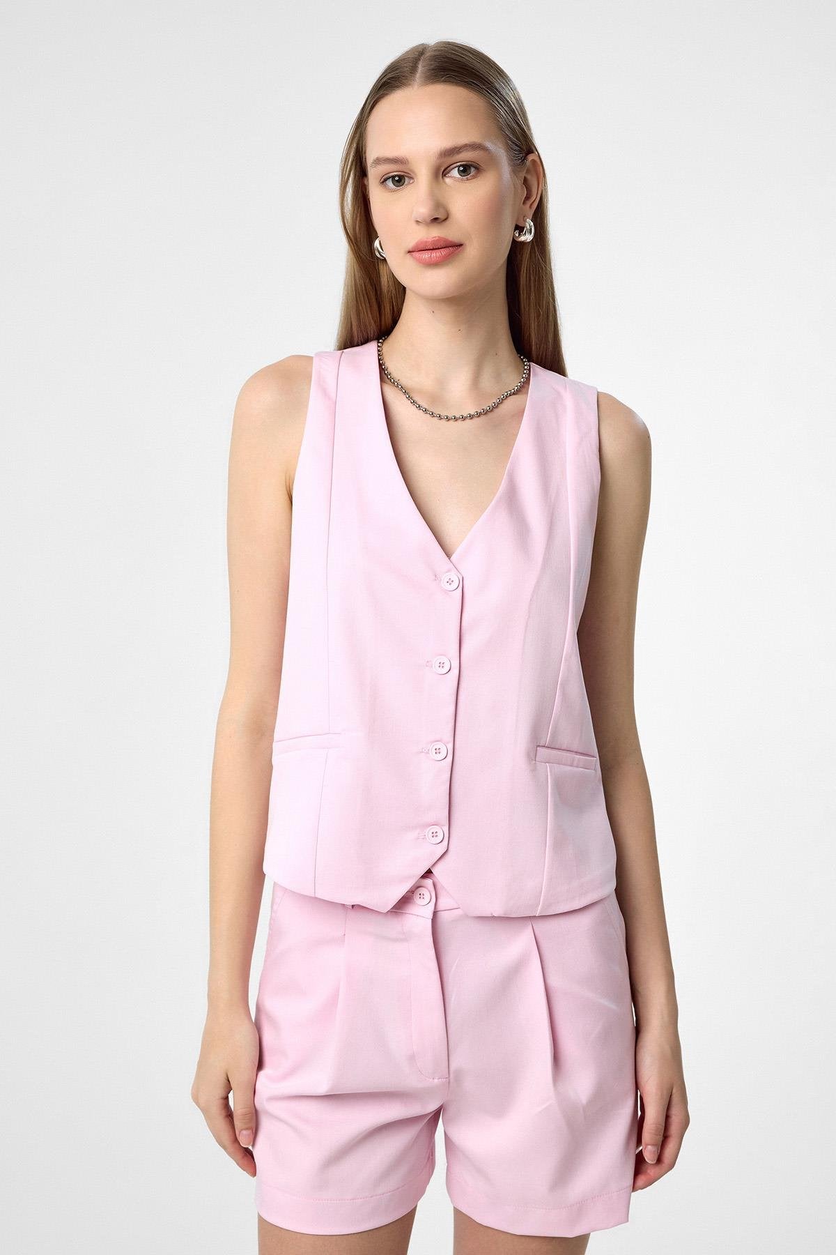 Antioch-Pembe Yelek Şort Kadın Takım-Alt - Üst Takım-3-Milagron.com