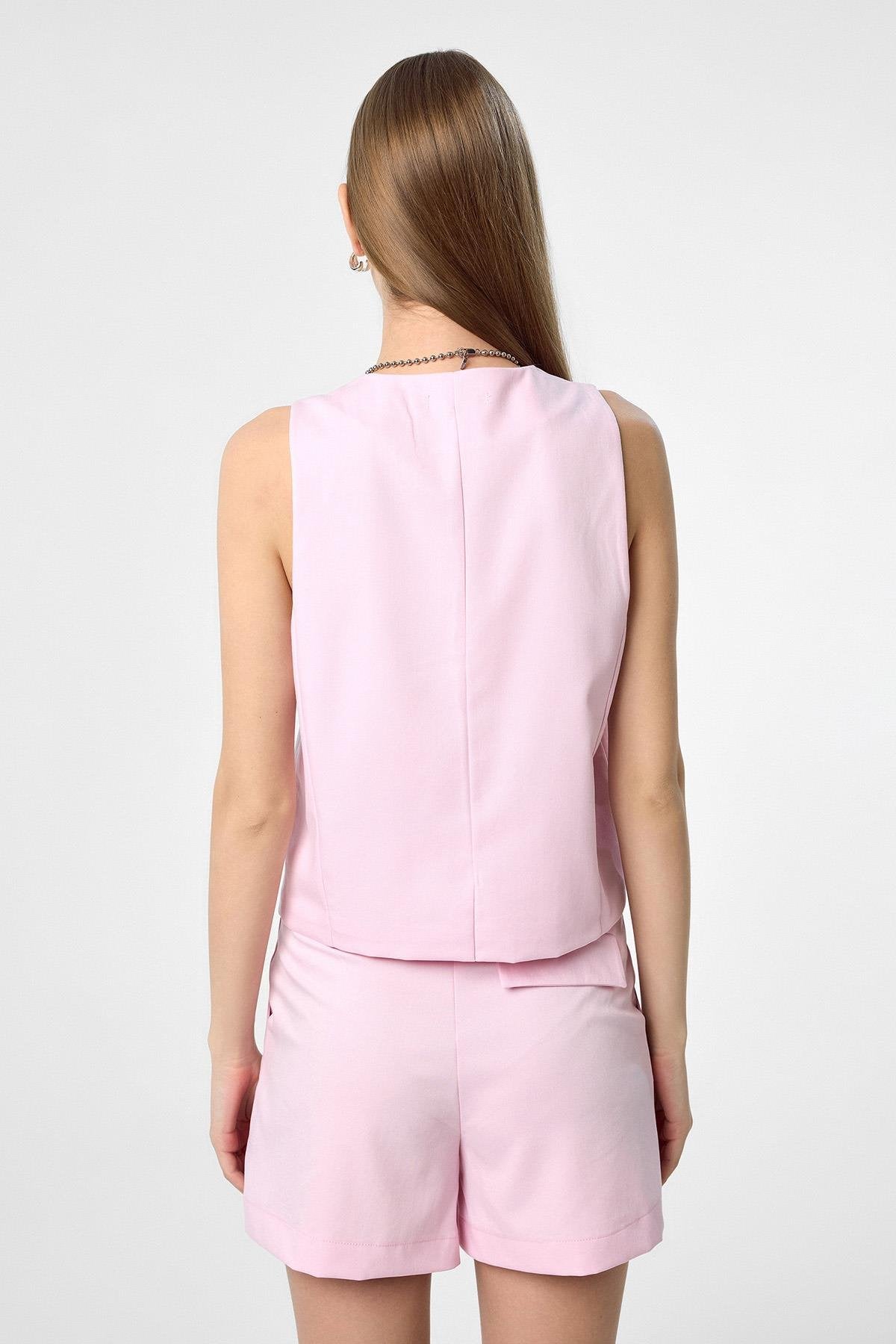 Antioch-Pembe Yelek Şort Kadın Takım-Alt - Üst Takım-6-Milagron.com