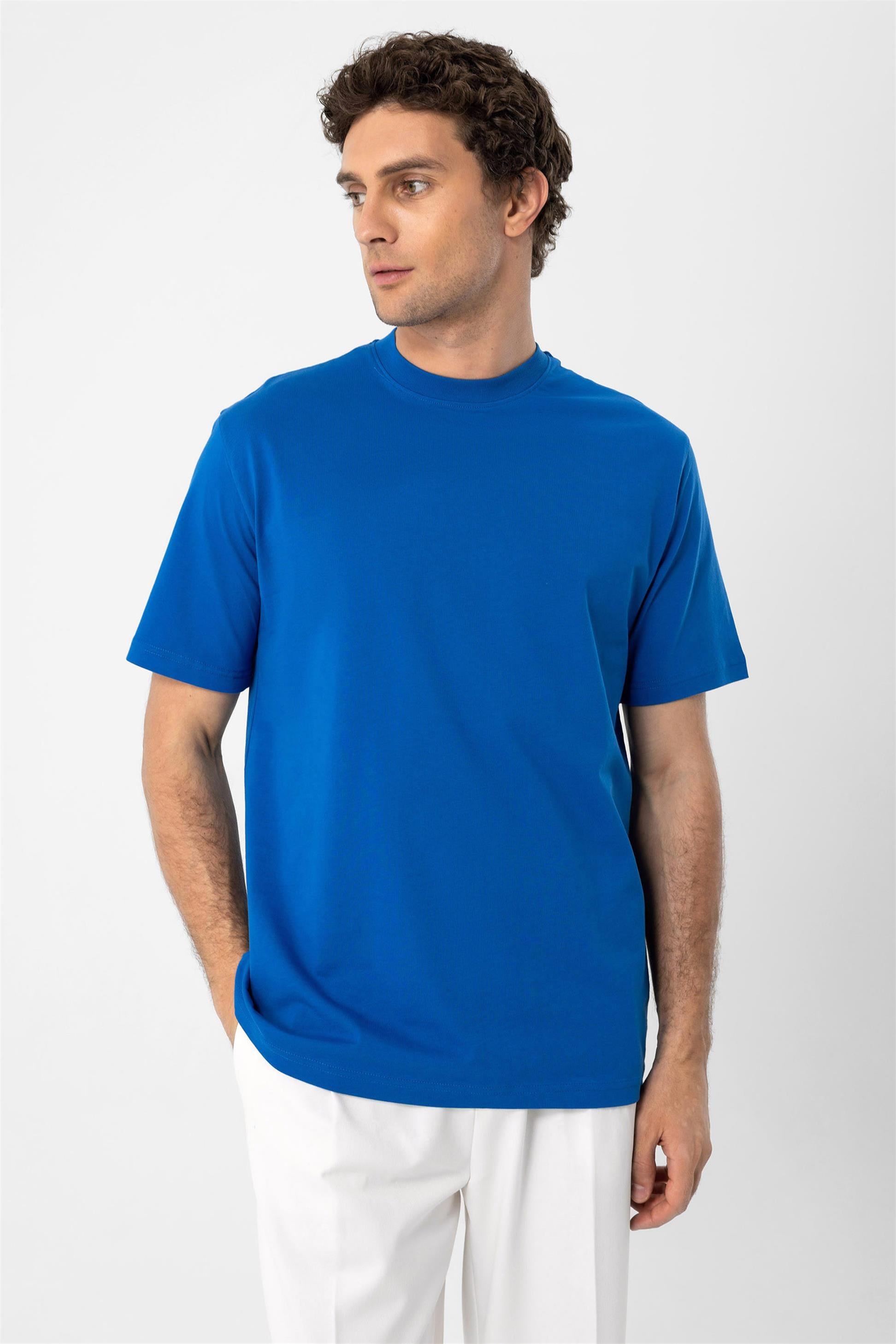 Antioch-Saks Bisiklet Yaka Basic T Shirt-T-Shirts-1-Milagron.com