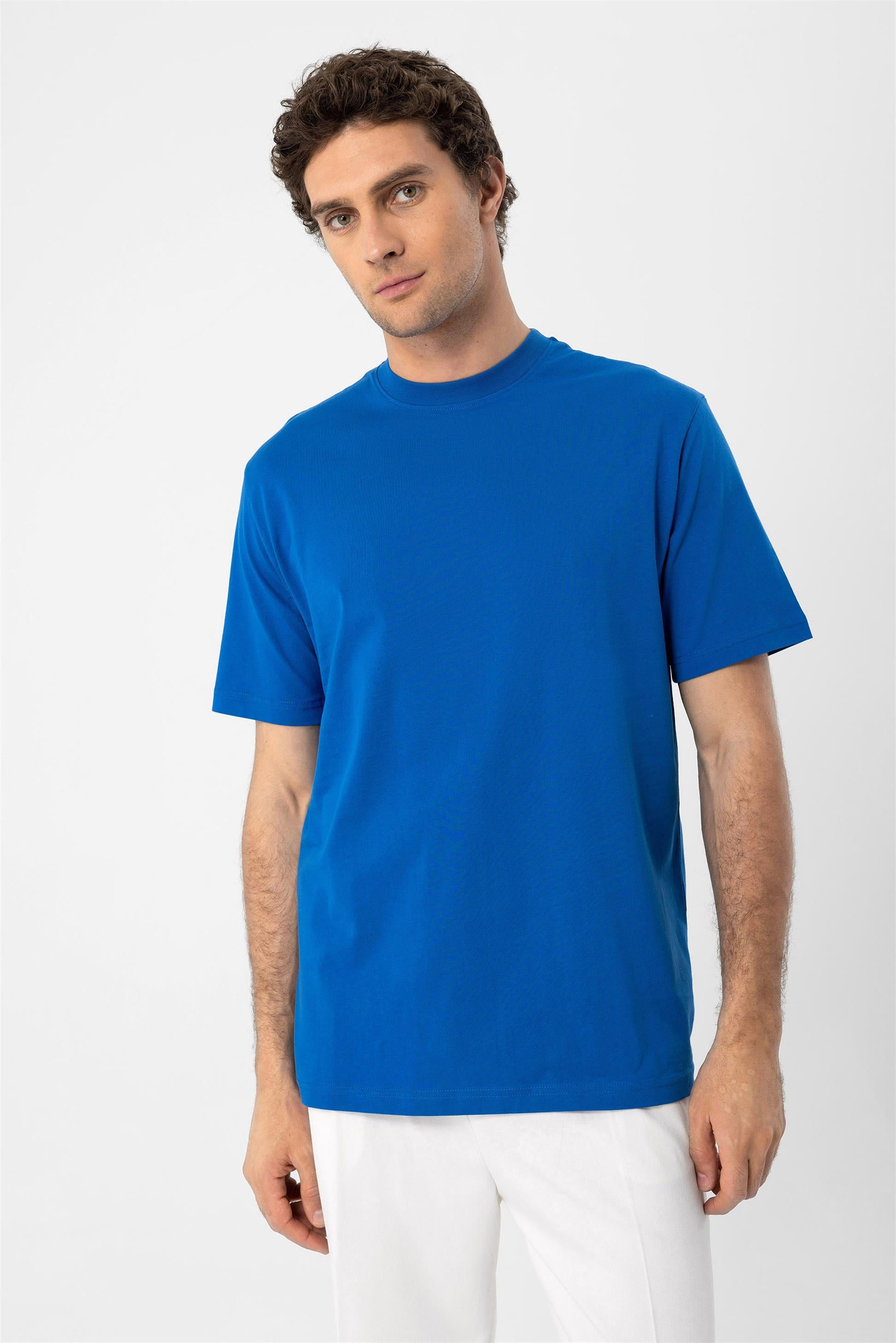 Antioch-Saks Bisiklet Yaka Basic T Shirt-T-Shirts-4-Milagron.com