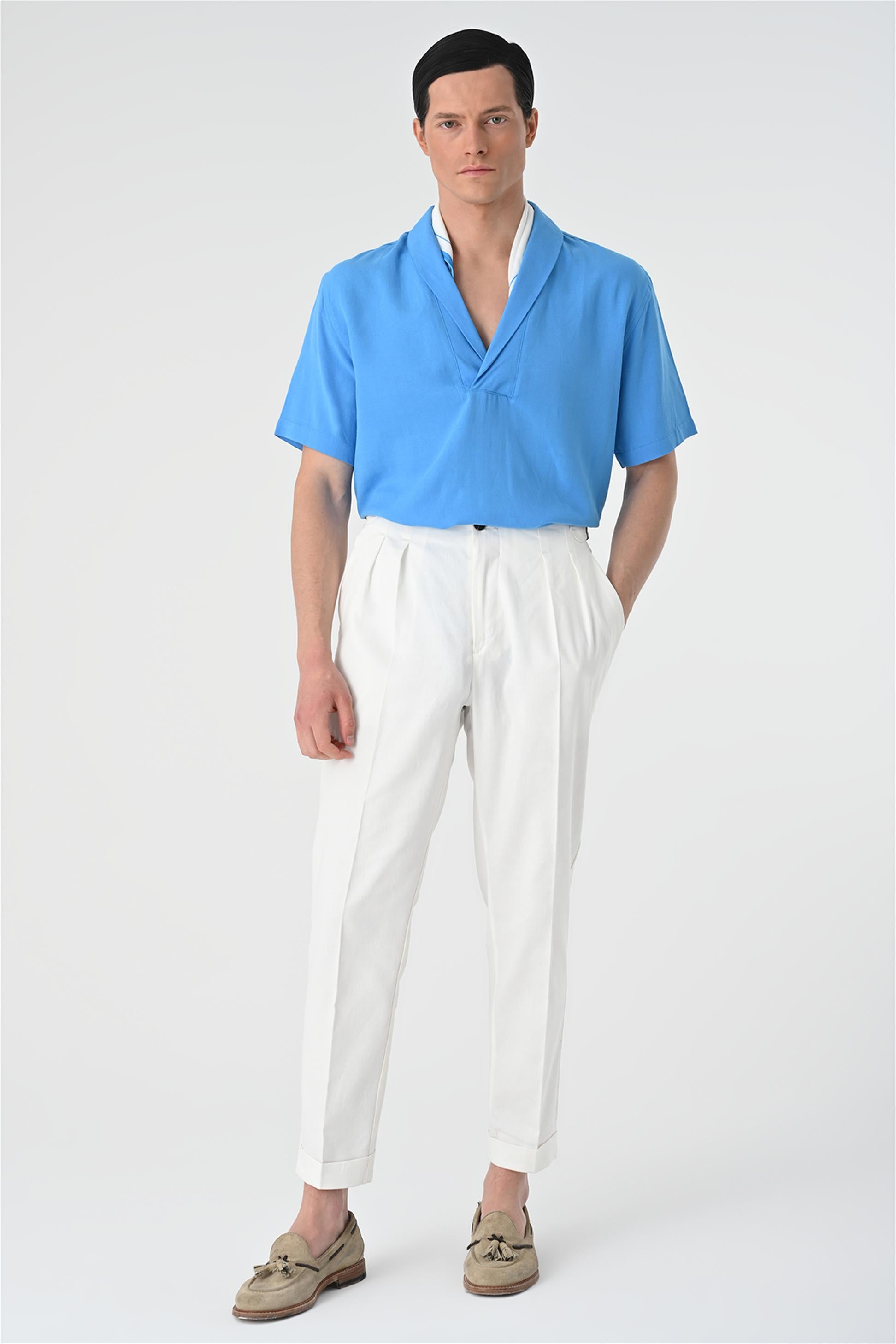 Antioch-Saks Relax Fit Şal Yaka Kısa Kollu Erkek Gömlek-Gömlek-1-Milagron.com