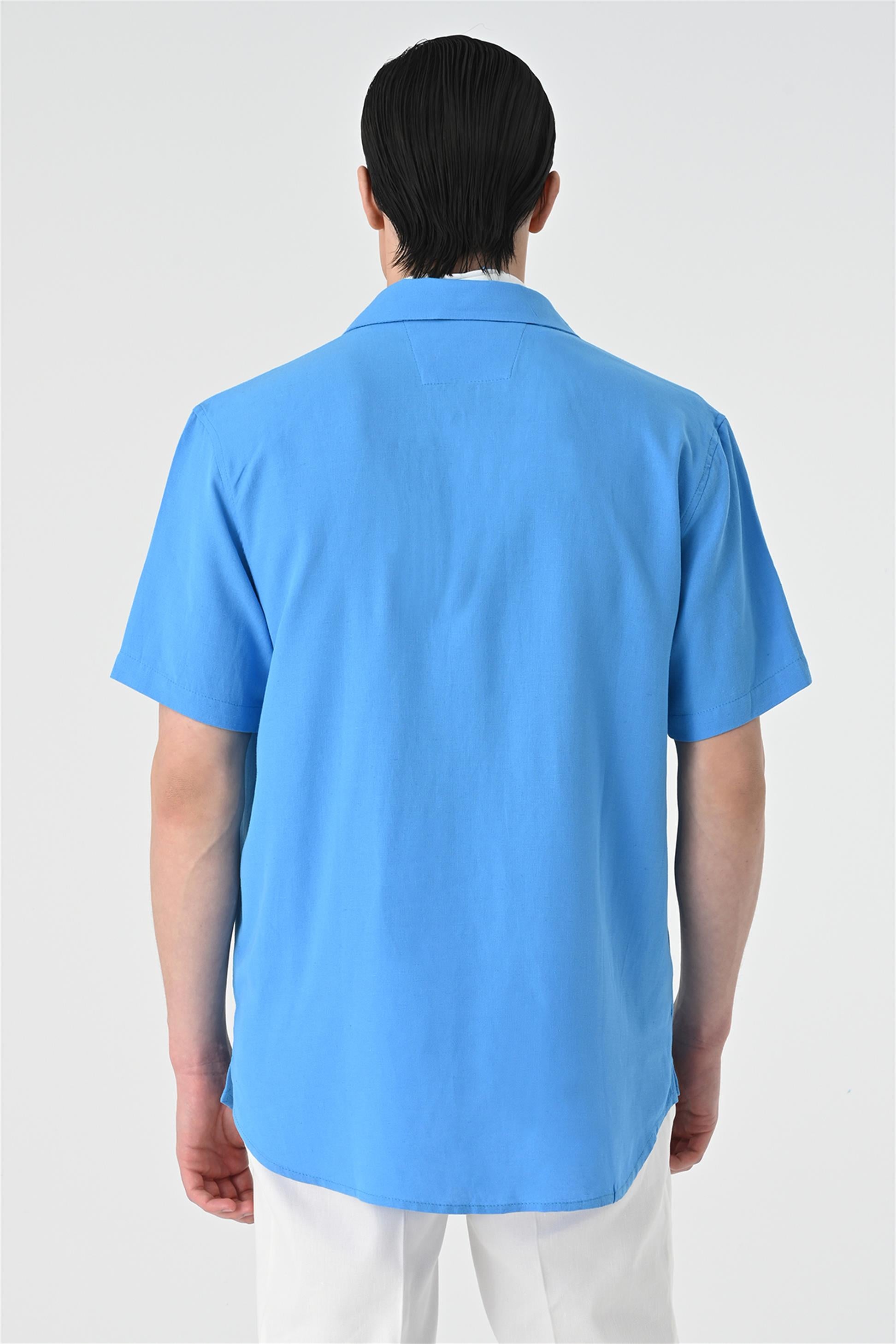 Antioch-Saks Relax Fit Şal Yaka Kısa Kollu Erkek Gömlek-Gömlek-5-Milagron.com