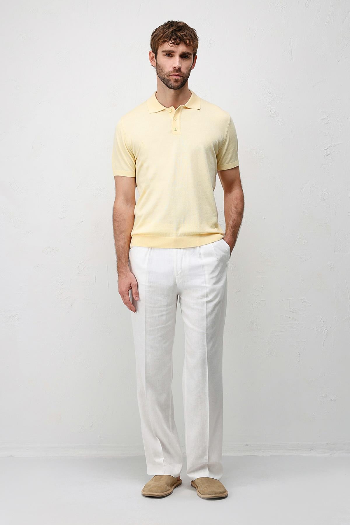 Antioch Sarı Comfort Slim Polo Yaka Erkek Triko T-Shirt