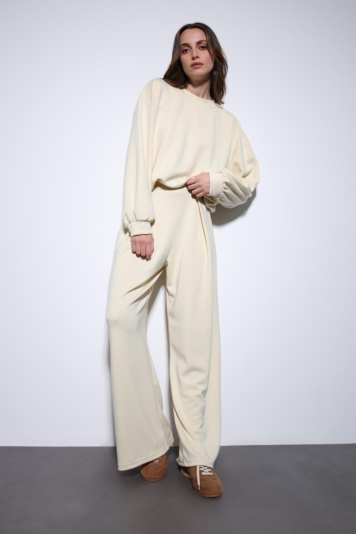 Antioch-Sarı Geniş Paça Relaxed Kadın Takım-Takım-3-Milagron.com