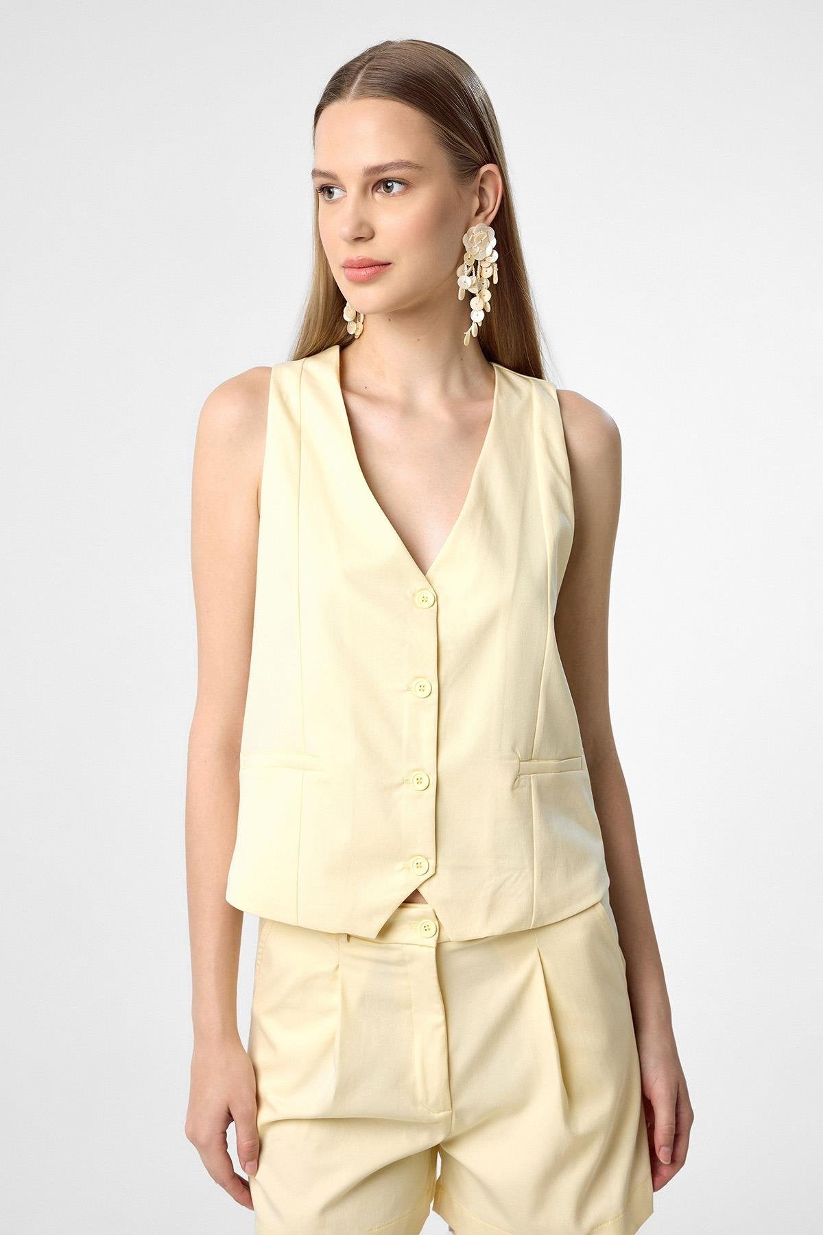 Antioch-Sarı Yelek Şort Kadın Takım-Alt - Üst Takım-3-Milagron.com