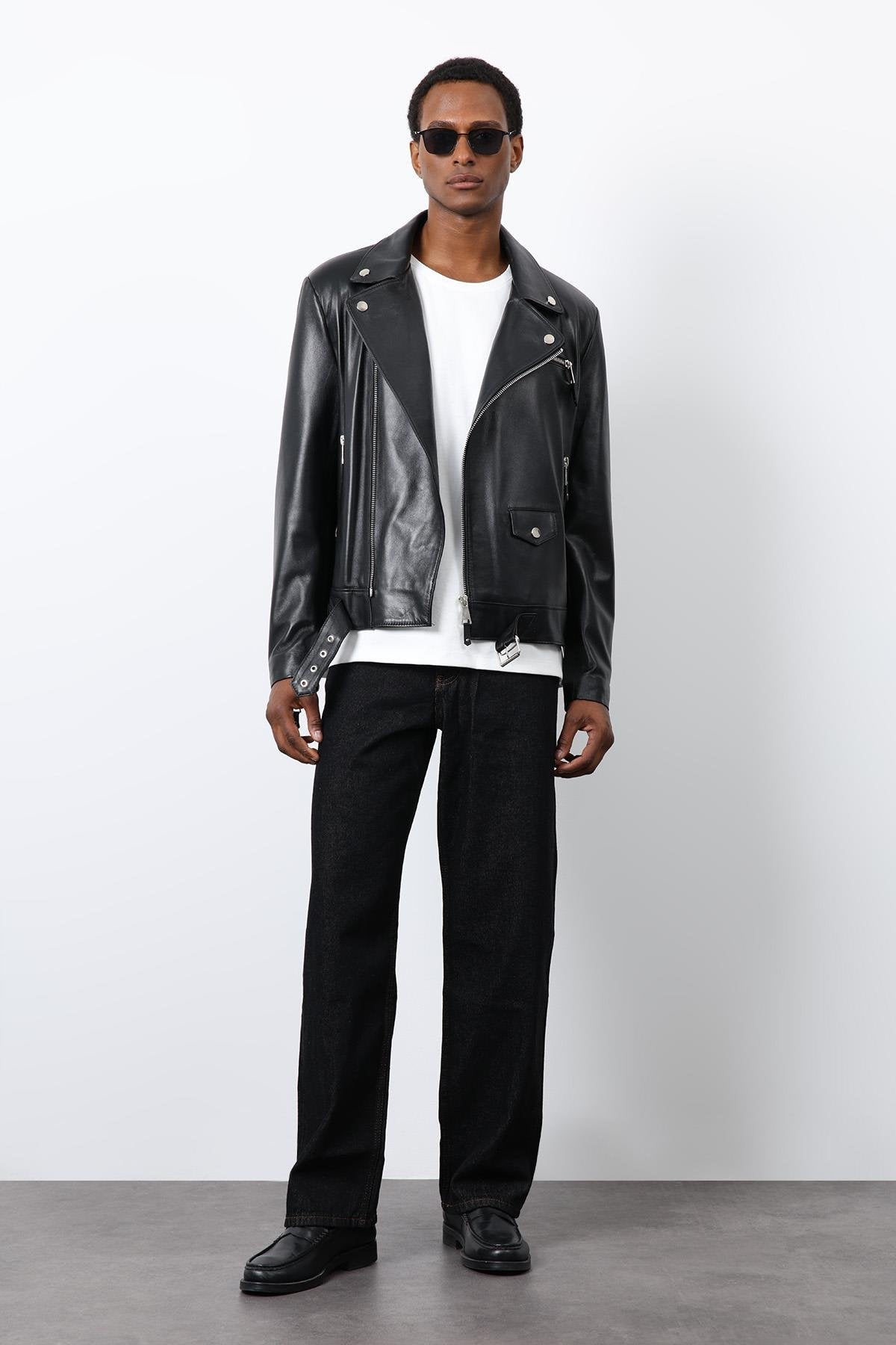 Antioch-Siyah 100% Deri Biker Ceket-Ceket-1-Milagron.com