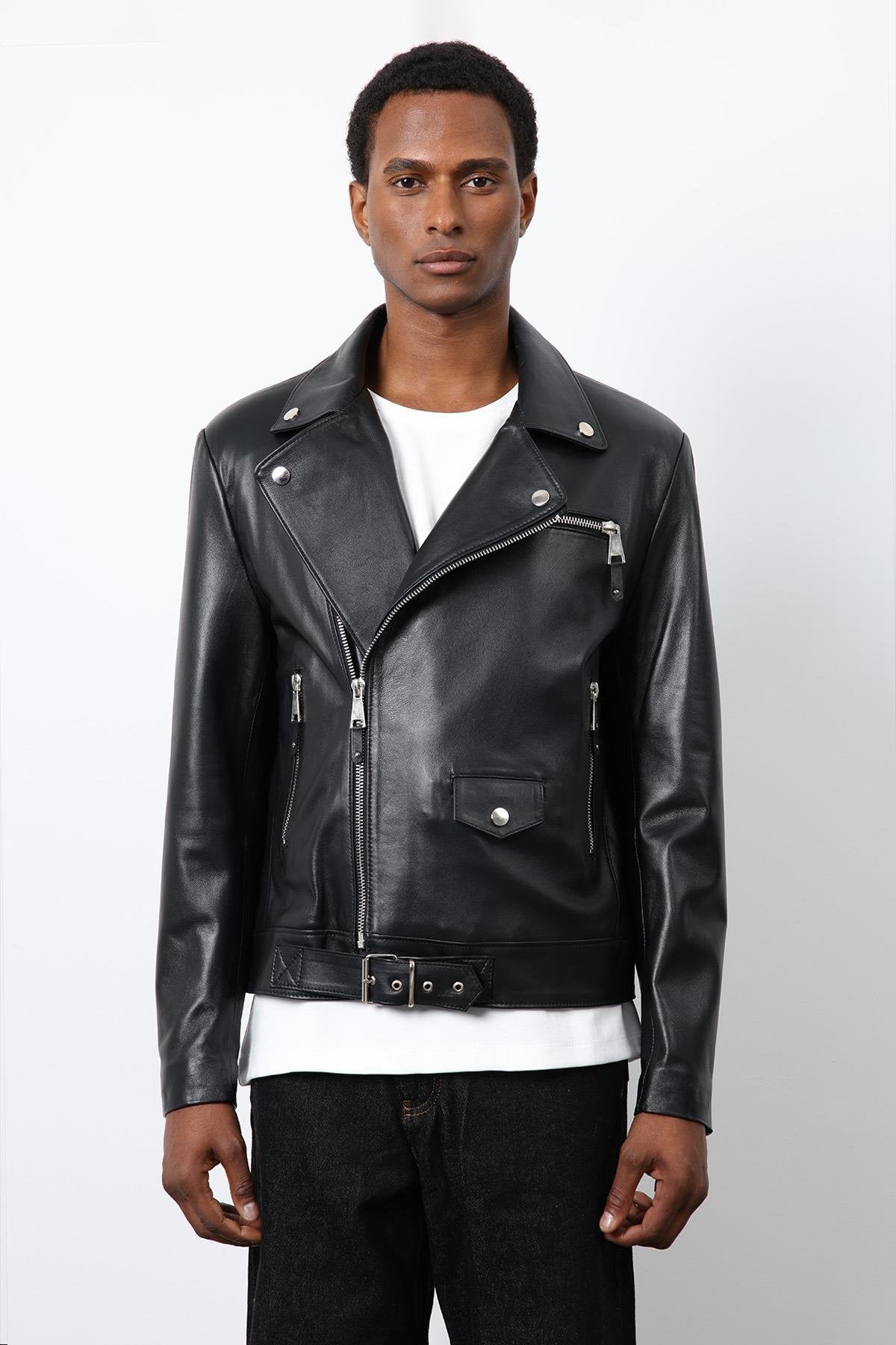 Antioch-Siyah 100% Deri Biker Ceket-Ceket-5-Milagron.com